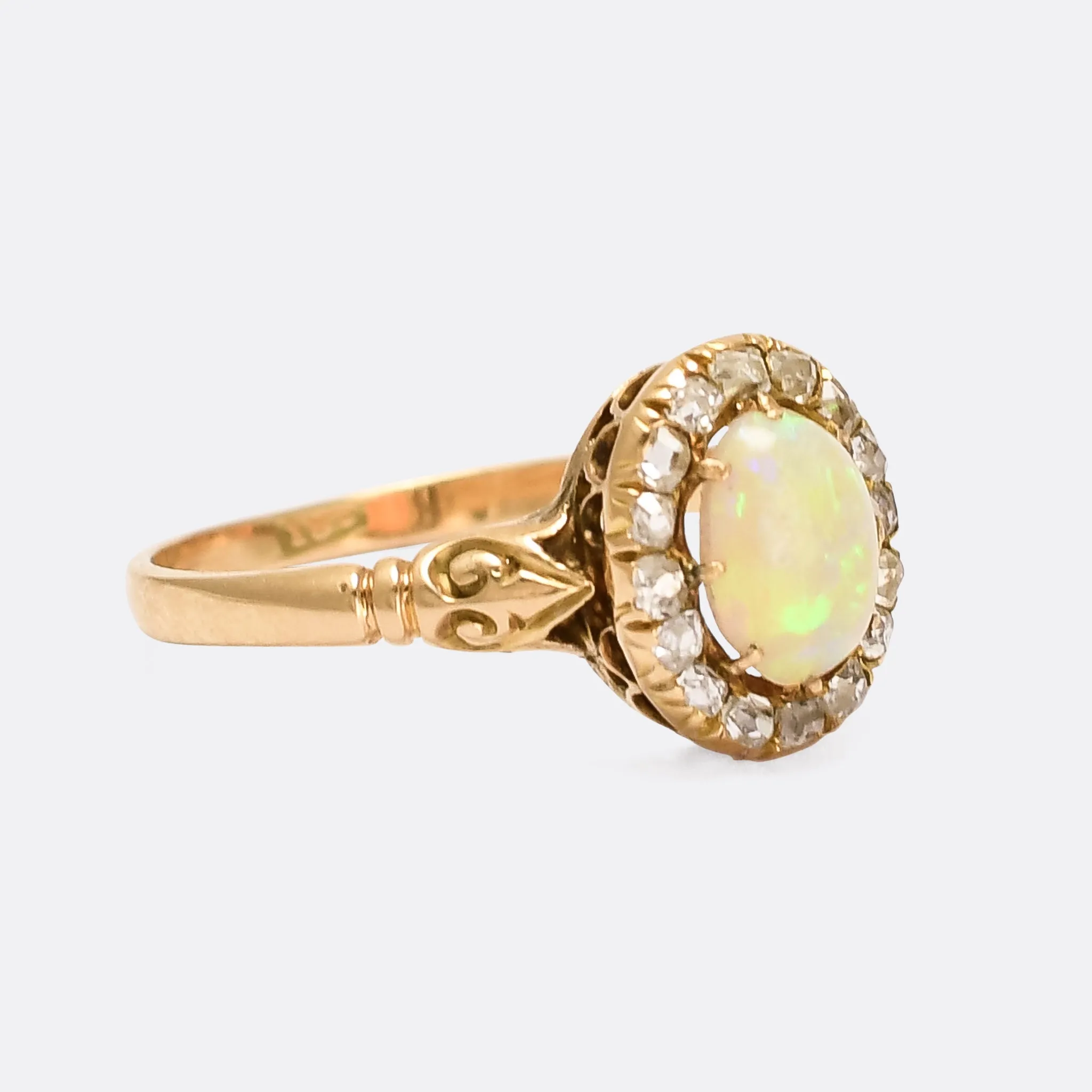Late Victorian Opal & Peruzzi Diamond Cluster Ring