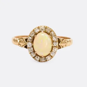 Late Victorian Opal & Peruzzi Diamond Cluster Ring