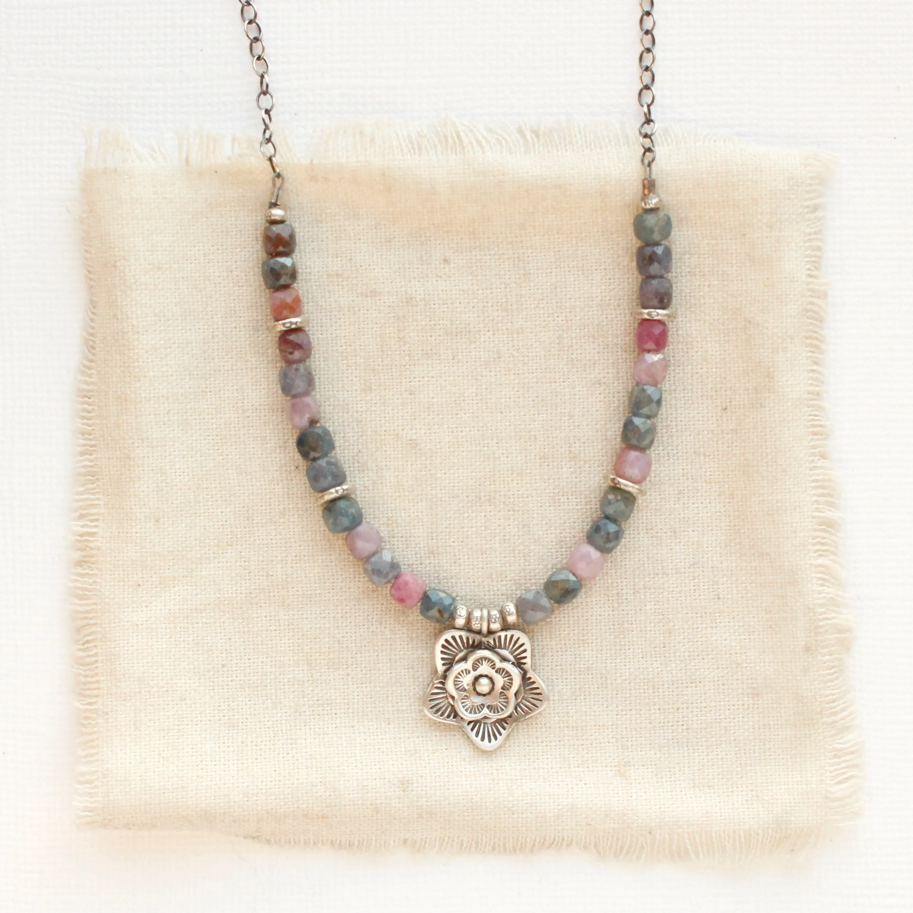 Layered Cactus Flower Sapphire Necklace