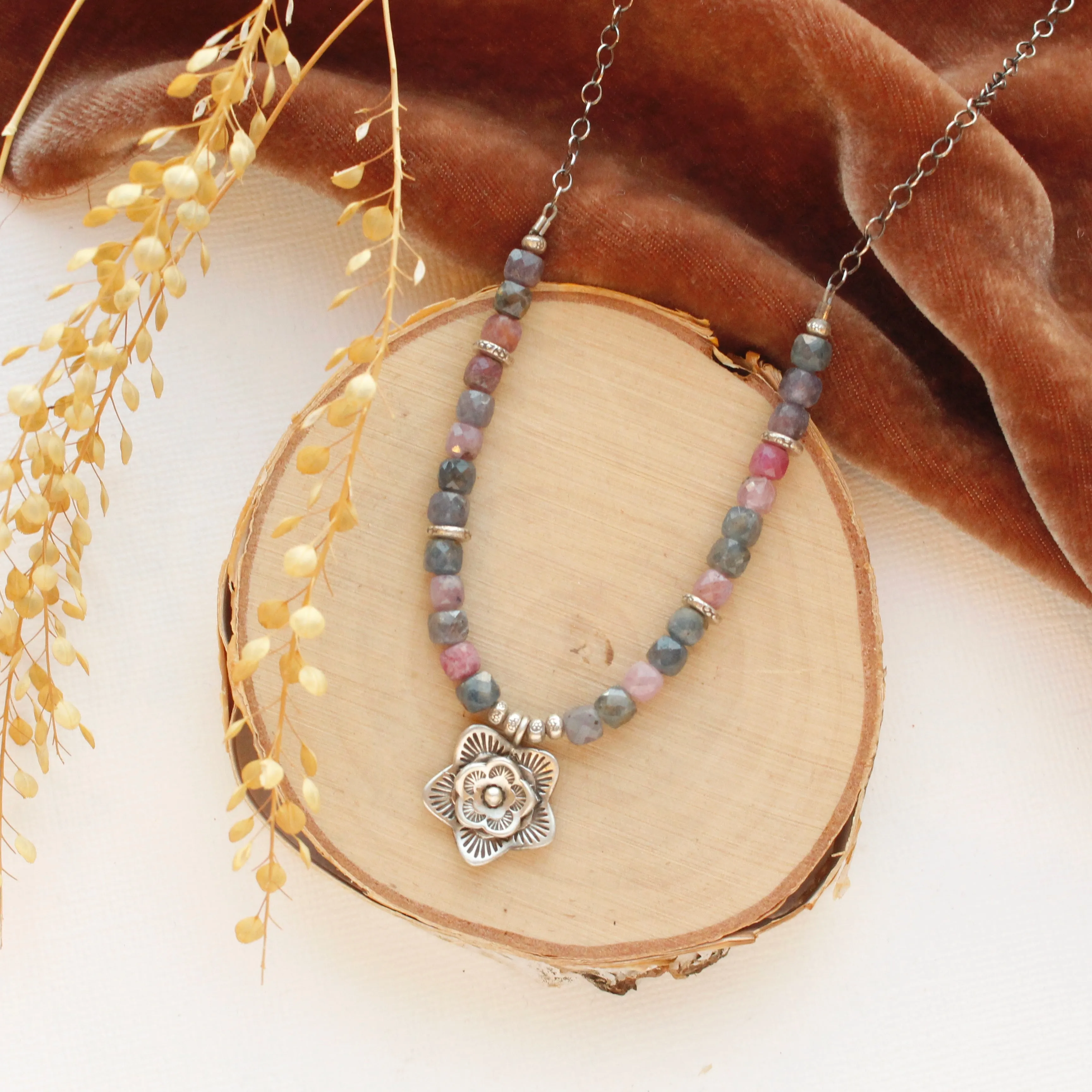 Layered Cactus Flower Sapphire Necklace