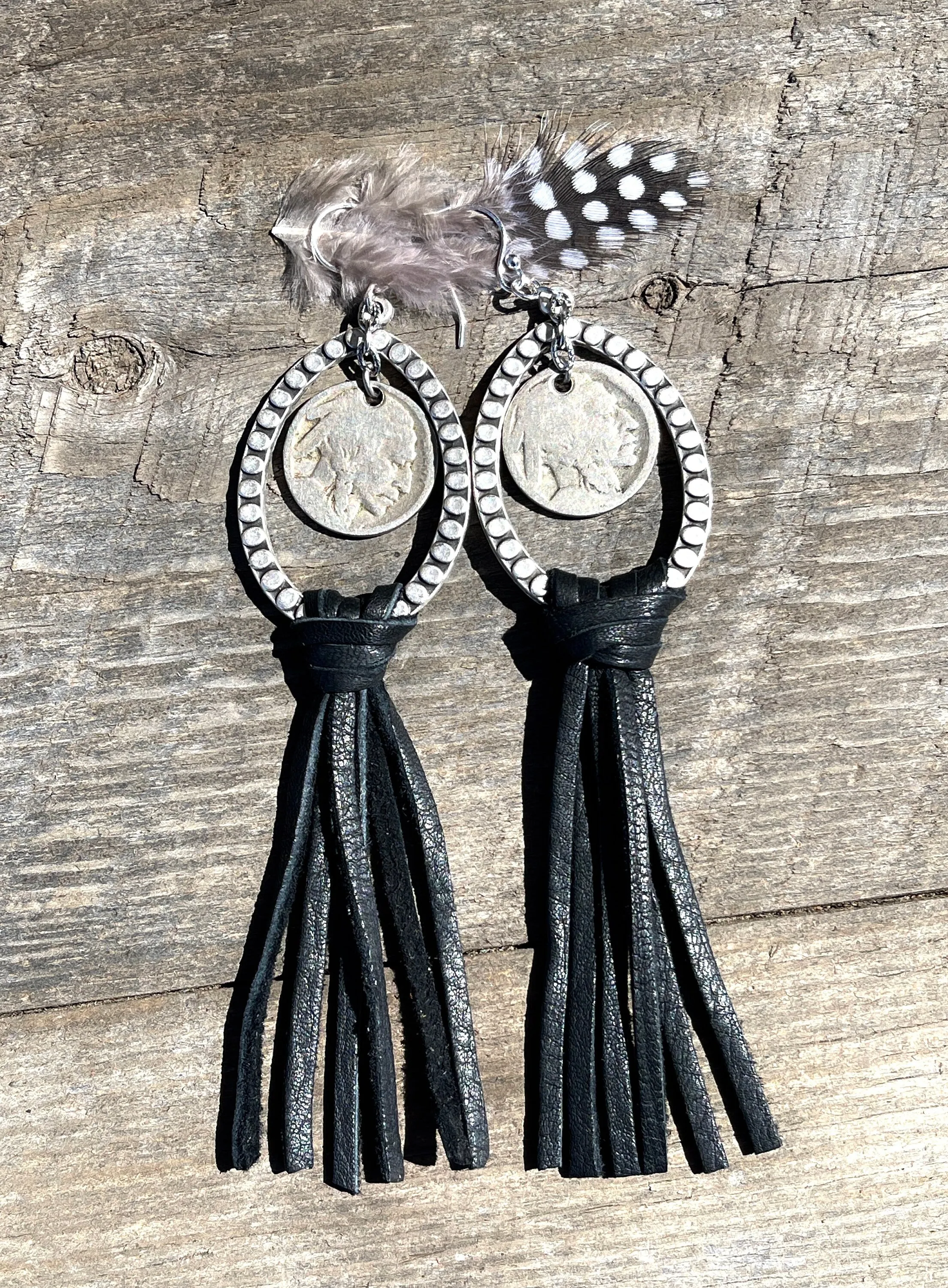 Leather Tassel Earrings, Buffalo Nickel Earrings, Western Earrings