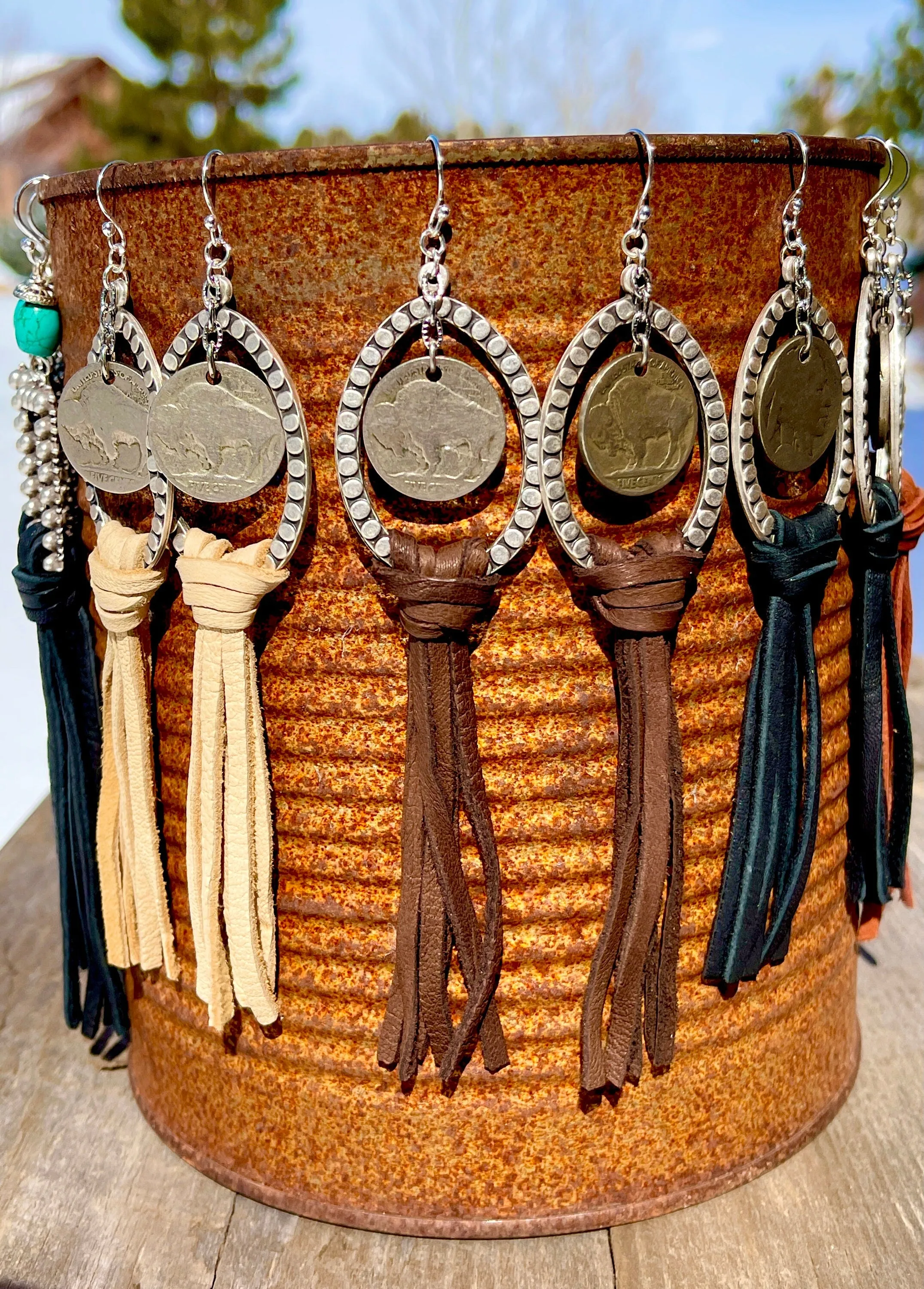 Leather Tassel Earrings, Buffalo Nickel Earrings, Western Earrings