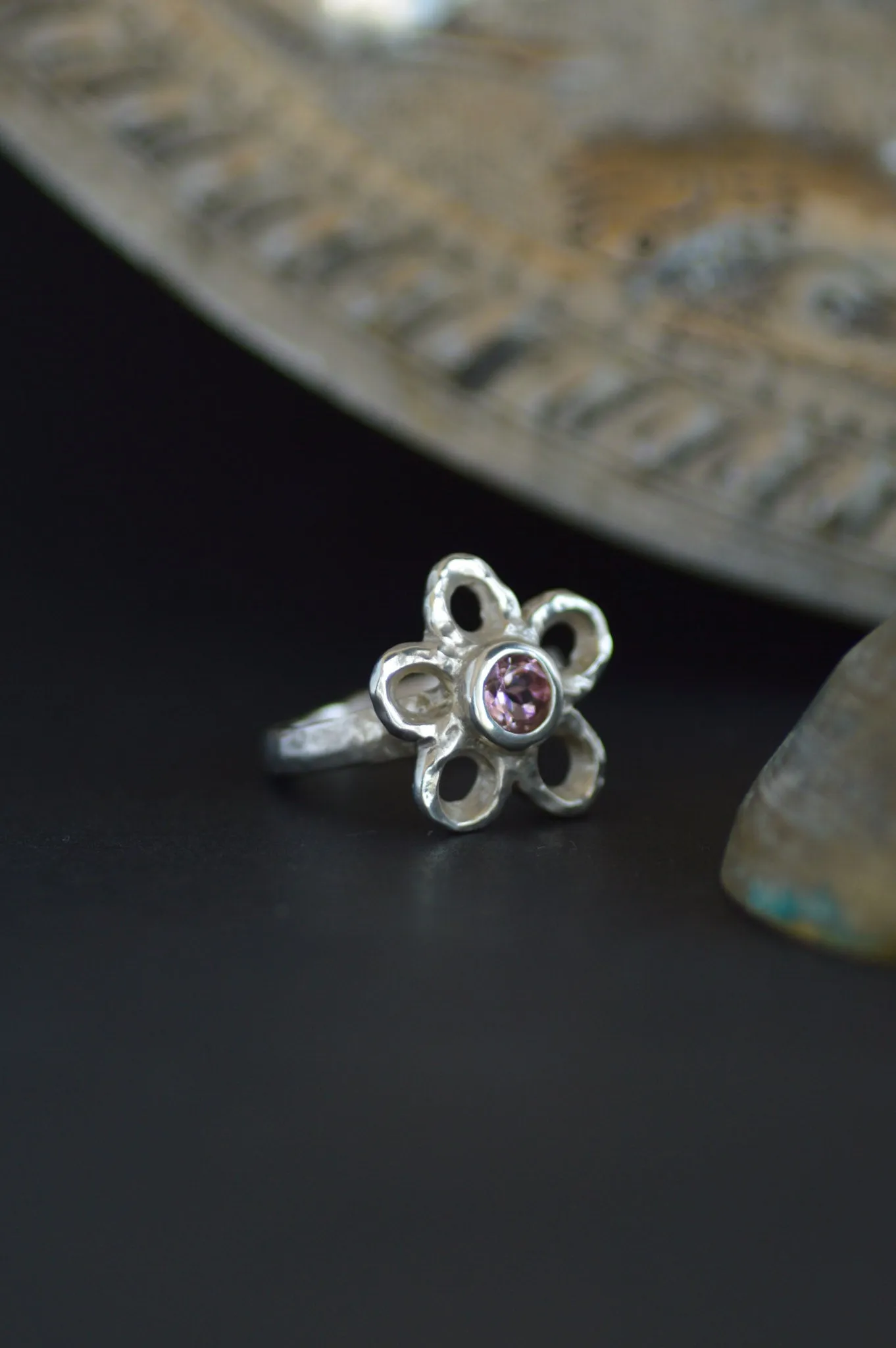 Mala Pink Tourmaline Silver Ring 1166-2
