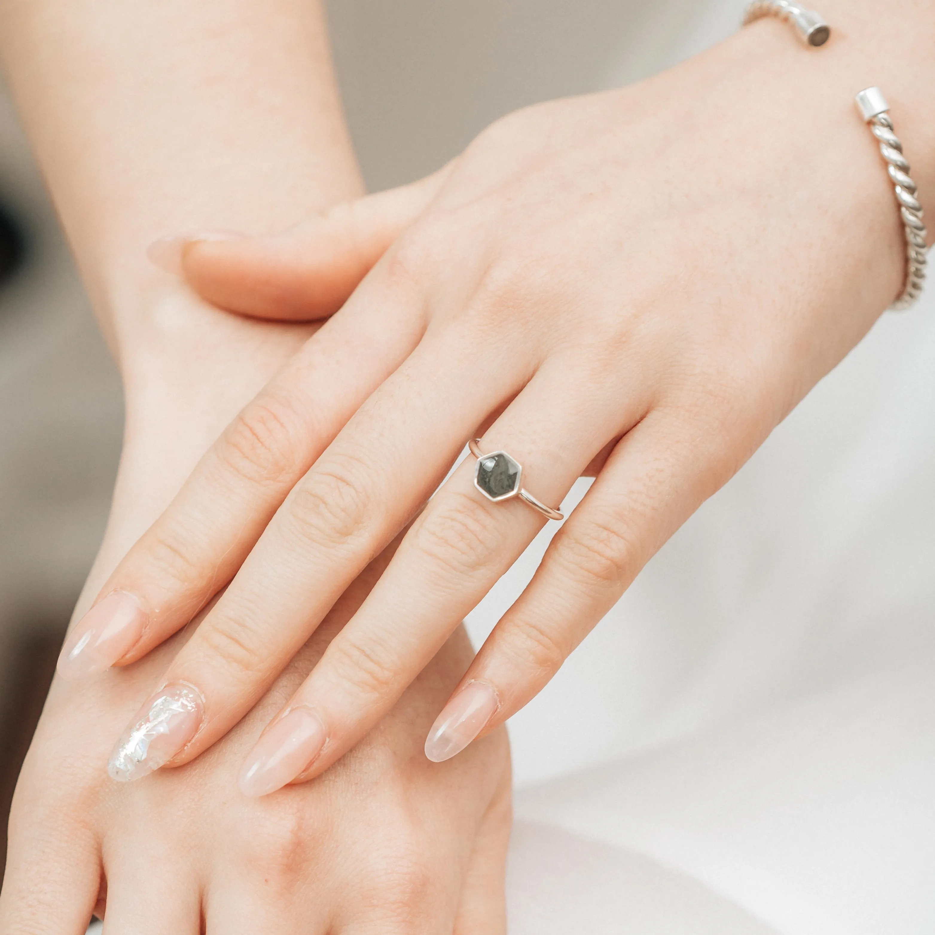 Medium Hexagon Stacking Cremation Ring in Sterling Silver
