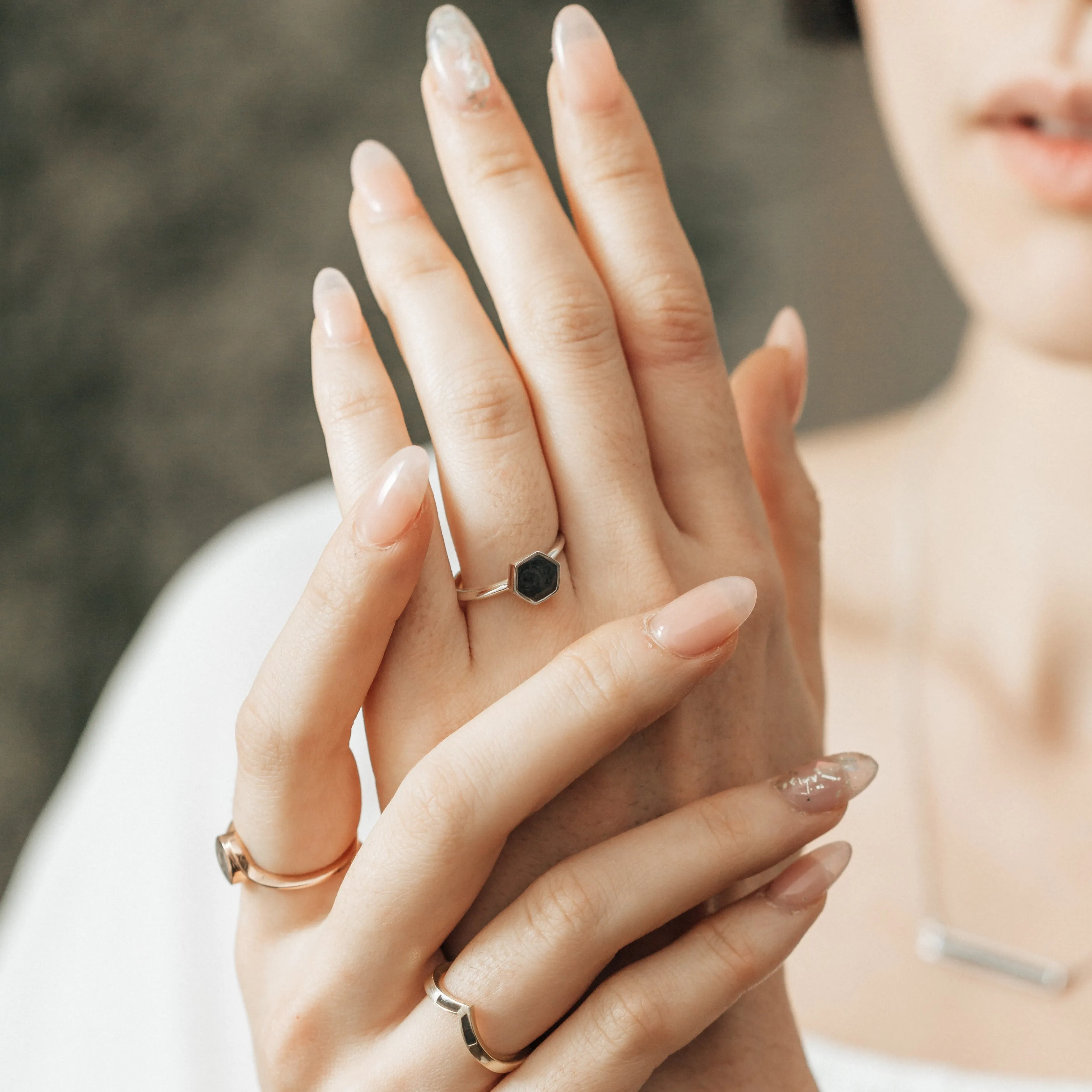 Medium Hexagon Stacking Cremation Ring in Sterling Silver