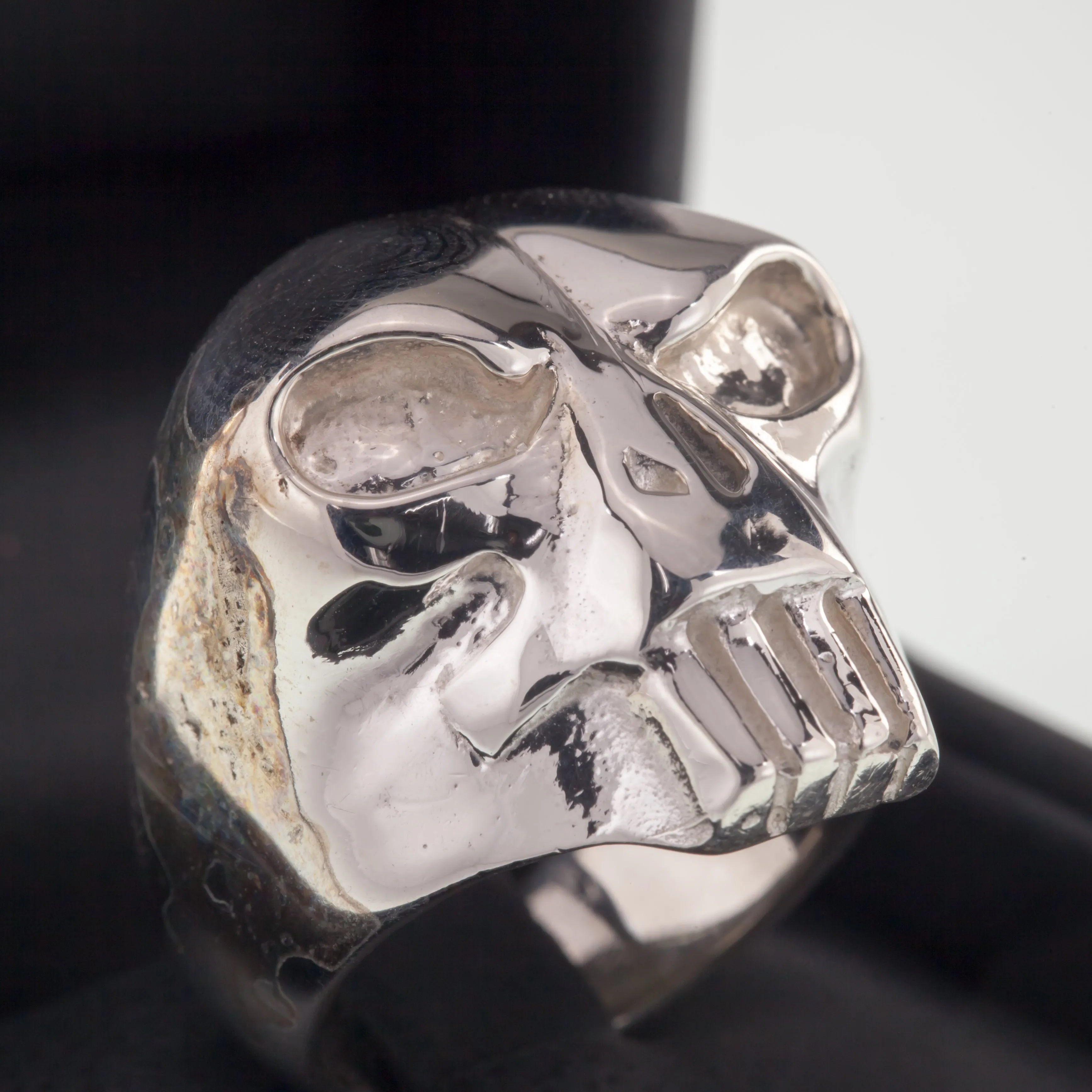 Men's Biker Angry Skull Sterling Silver Ring Size 9.75