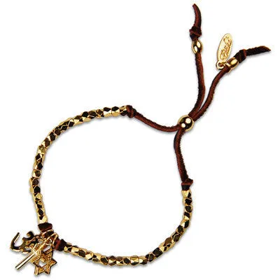Mens Large Faceted Beads and Donut Rings Deerskin Leather Bracelet