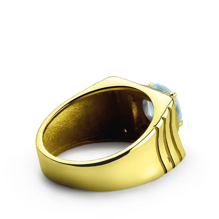 Men's Ring with Blue Topaz and Diamonds in 14k Yellow Gold