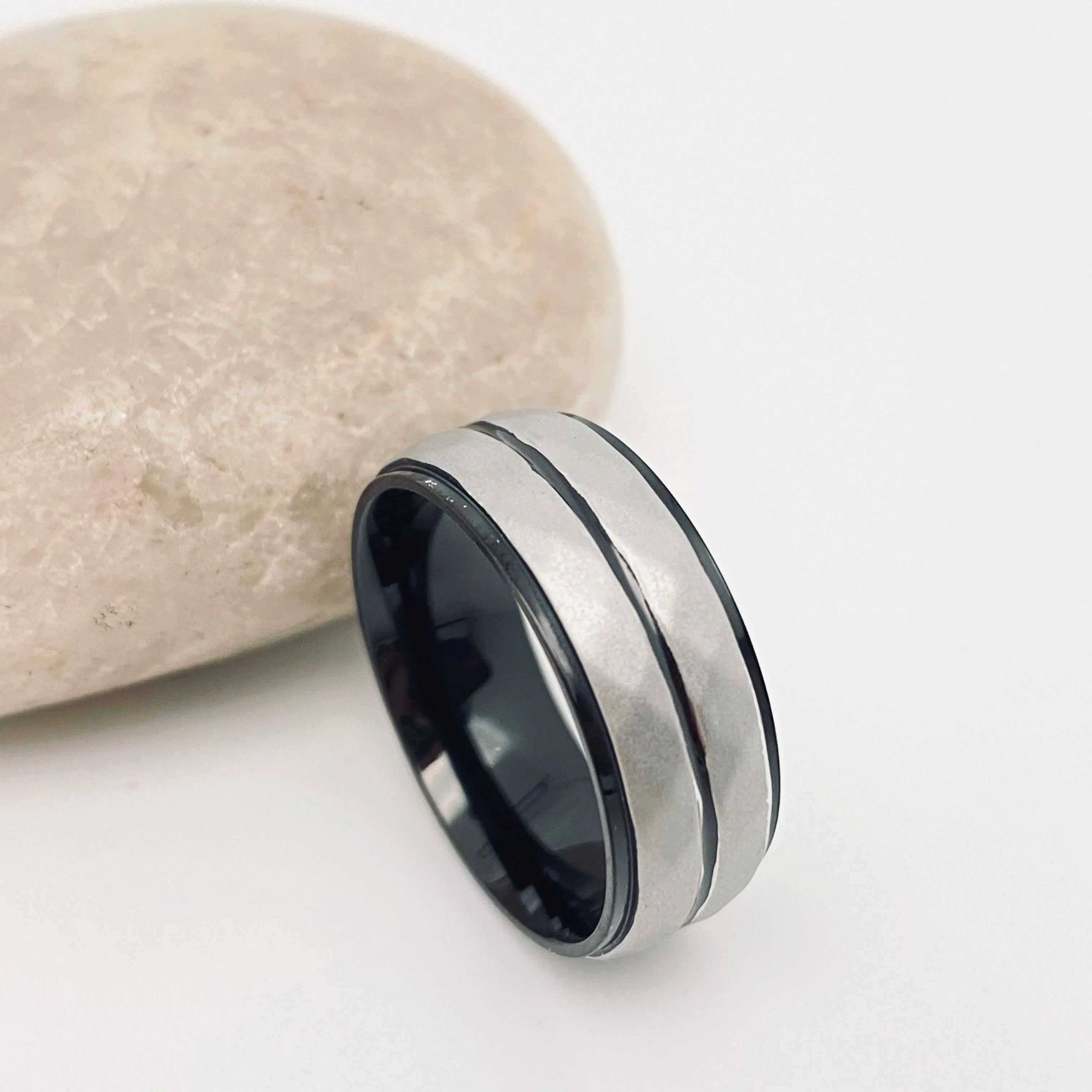 Men's Stainless Steel Bicolored Ring Men's Jewelry: No. 10 / Black