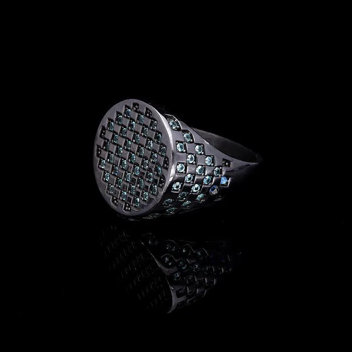 Men’s Sterling Silver Blue Topaz Stone Checker Ring