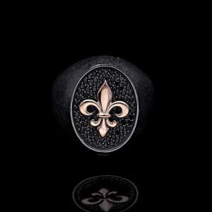 Men’s Sterling Silver Fleur De Lys Gold Plated Ring