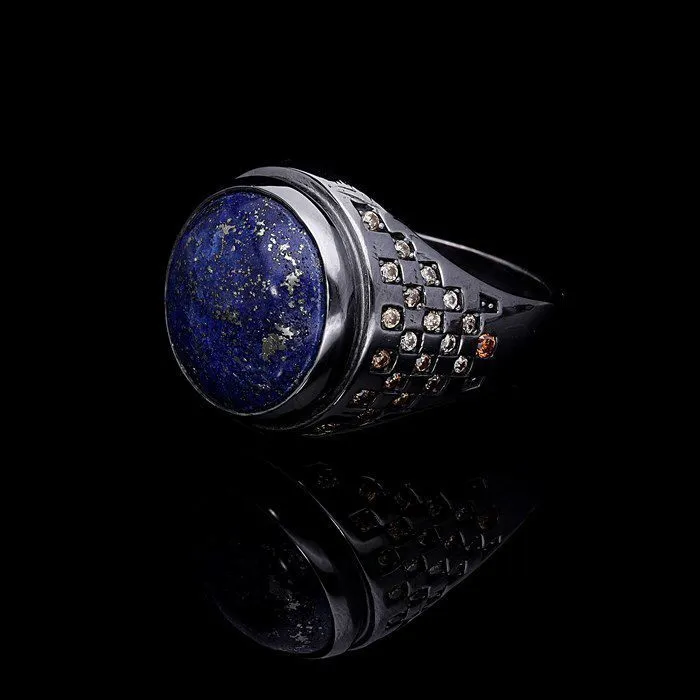 Men’s Sterling Silver Lapis Lazuli Stone Rodium Plating Ring