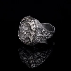 Men’s Sterling Silver Lion Octagonal Ring