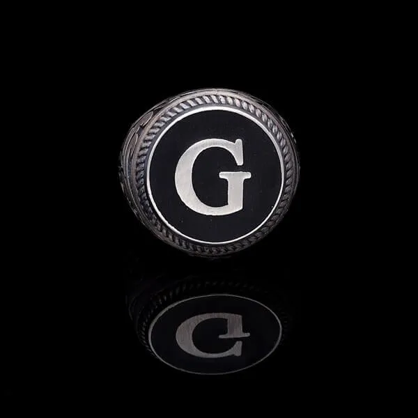 Men’s Sterling Silver Matte Enamel Personalized Ring