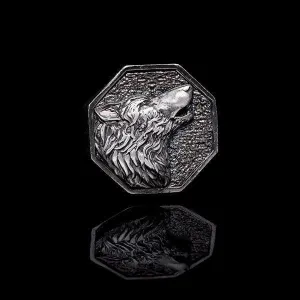 Men’s Sterling Silver Wolf Ring Octagonal