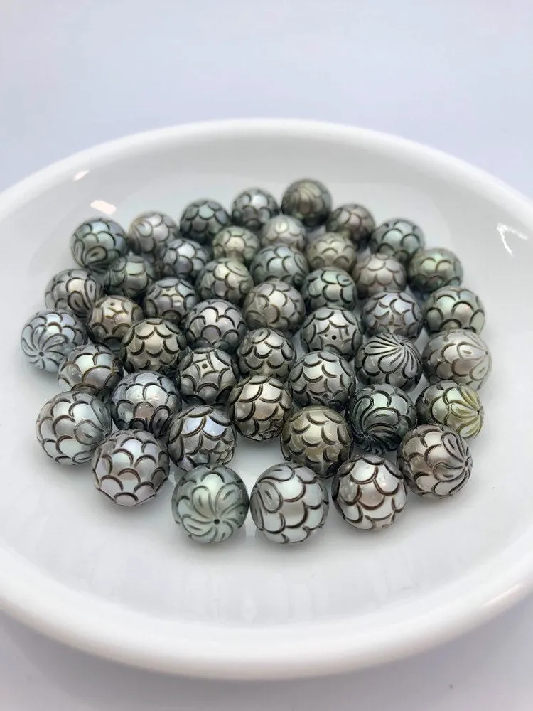 Mermaid Skin - Hand Carved Tahitian Pearls 11-11.9mm