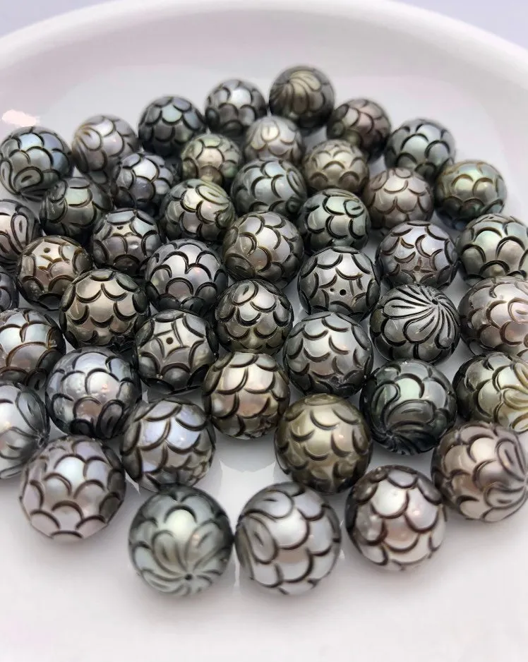 Mermaid Skin - Hand Carved Tahitian Pearls 11-11.9mm