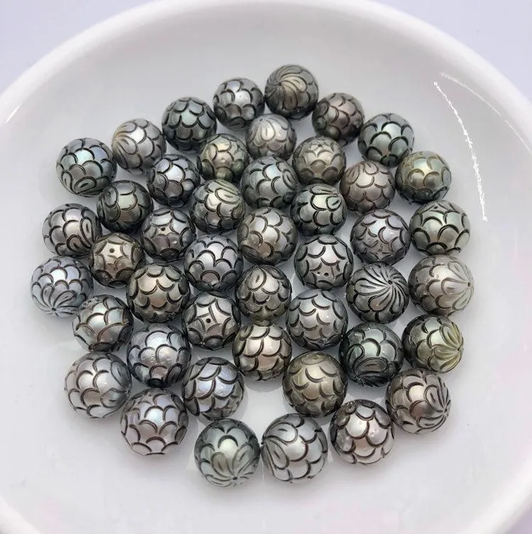 Mermaid Skin - Hand Carved Tahitian Pearls 11-11.9mm