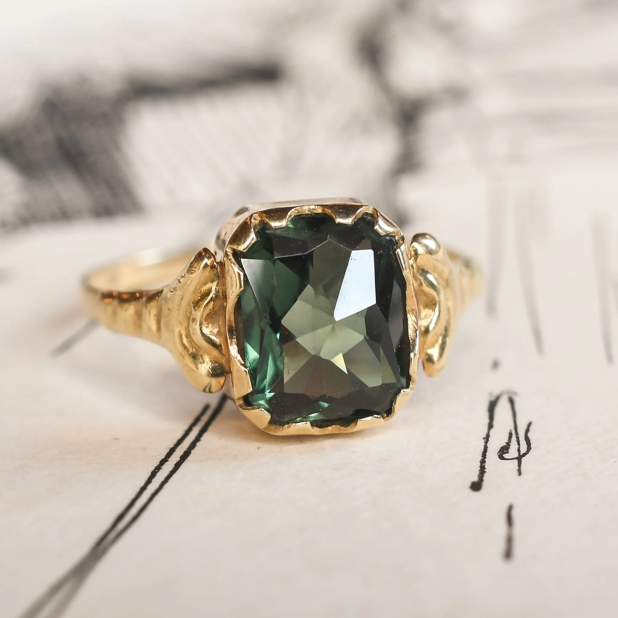 Mid-Century Green Spinel Solitaire Ring