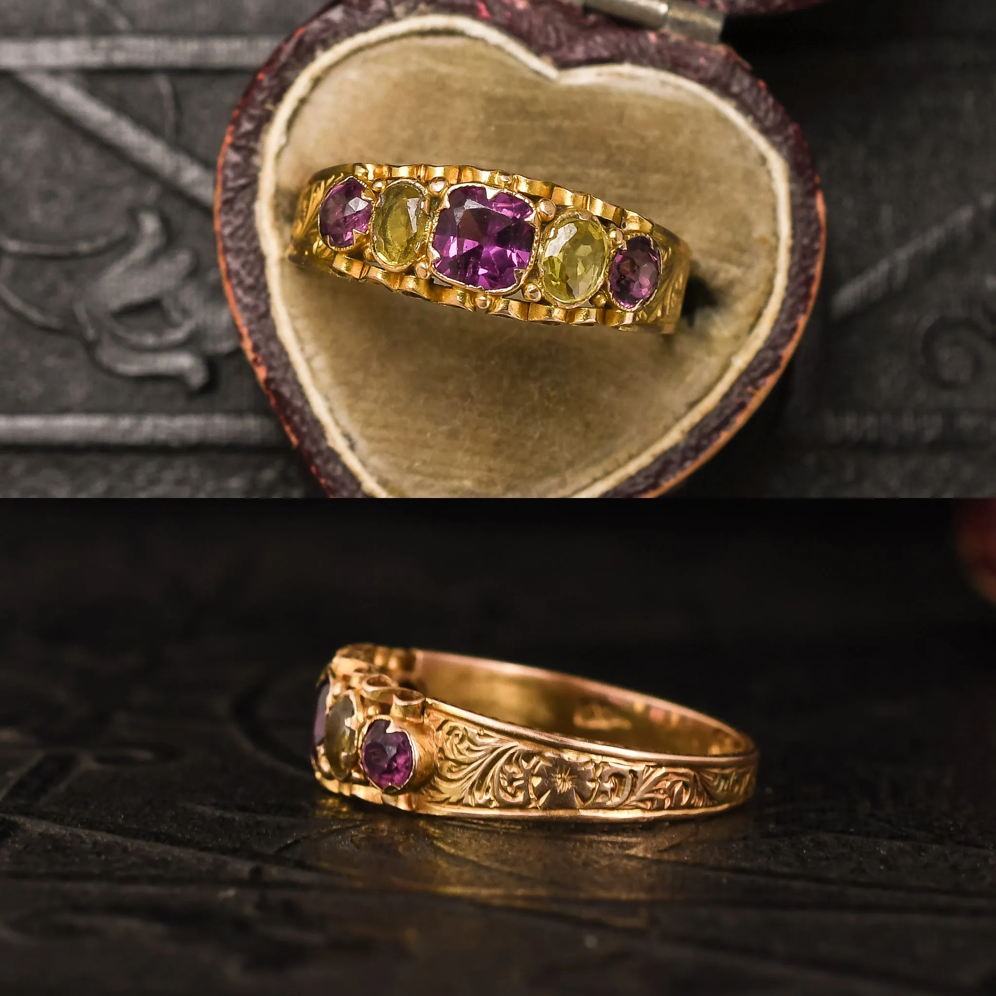 Mid-Victorian Almandine Garnet & Chrysoberyl Band Ring