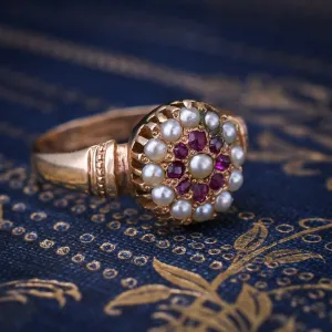 Mid-Victorian Pearl & Ruby Round Cluster Ring