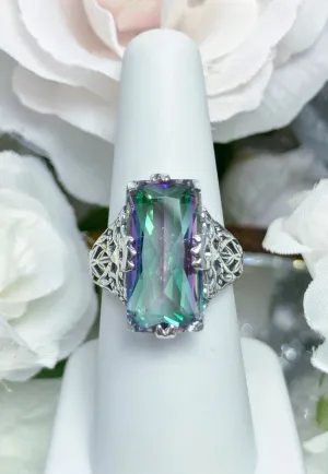 Mystic Topaz Ring, Baguette Intaglio, Victorian Jewelry #D31