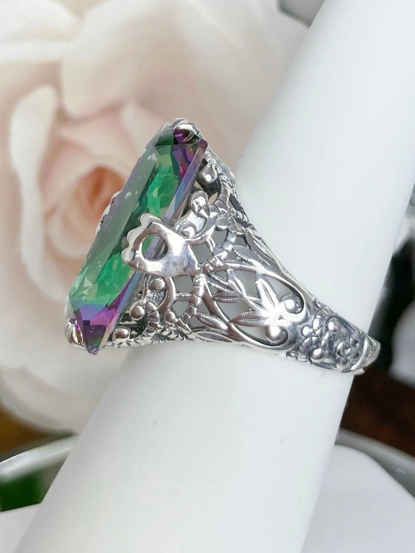 Mystic Topaz Ring, Baguette Intaglio, Victorian Jewelry #D31
