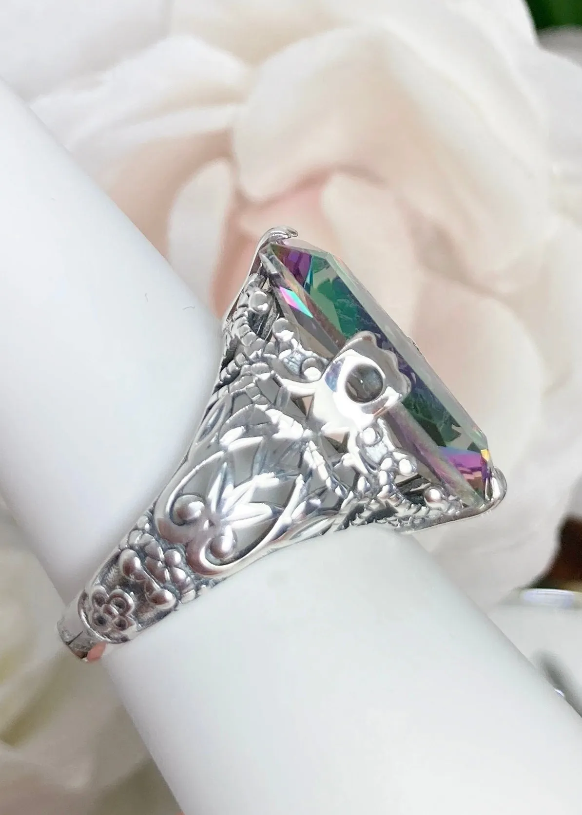 Mystic Topaz Ring, Baguette Intaglio, Victorian Jewelry #D31