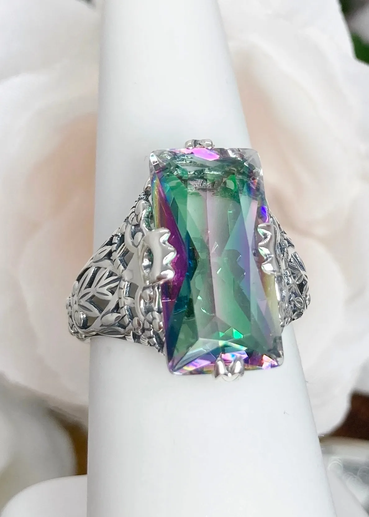 Mystic Topaz Ring, Baguette Intaglio, Victorian Jewelry #D31