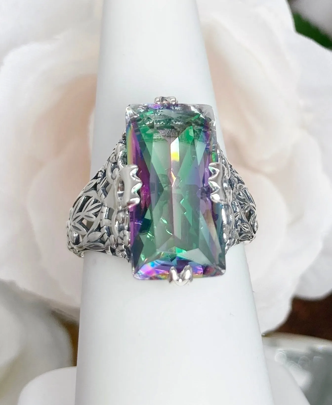 Mystic Topaz Ring, Baguette Intaglio, Victorian Jewelry #D31