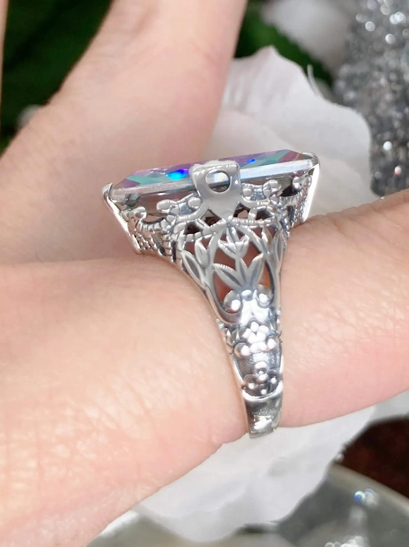 Mystic Topaz Ring, Baguette Intaglio, Victorian Jewelry #D31