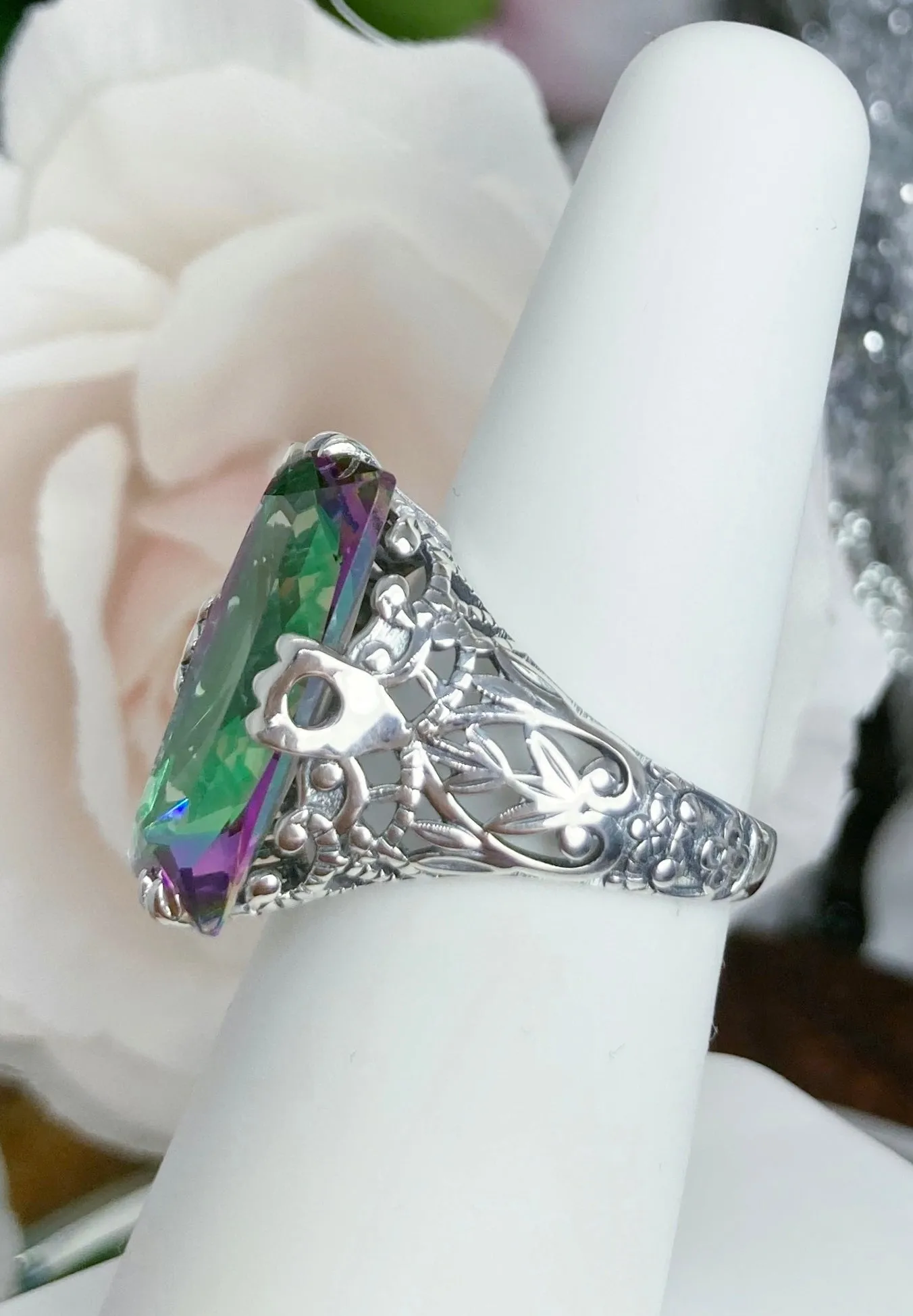 Mystic Topaz Ring, Baguette Intaglio, Victorian Jewelry #D31