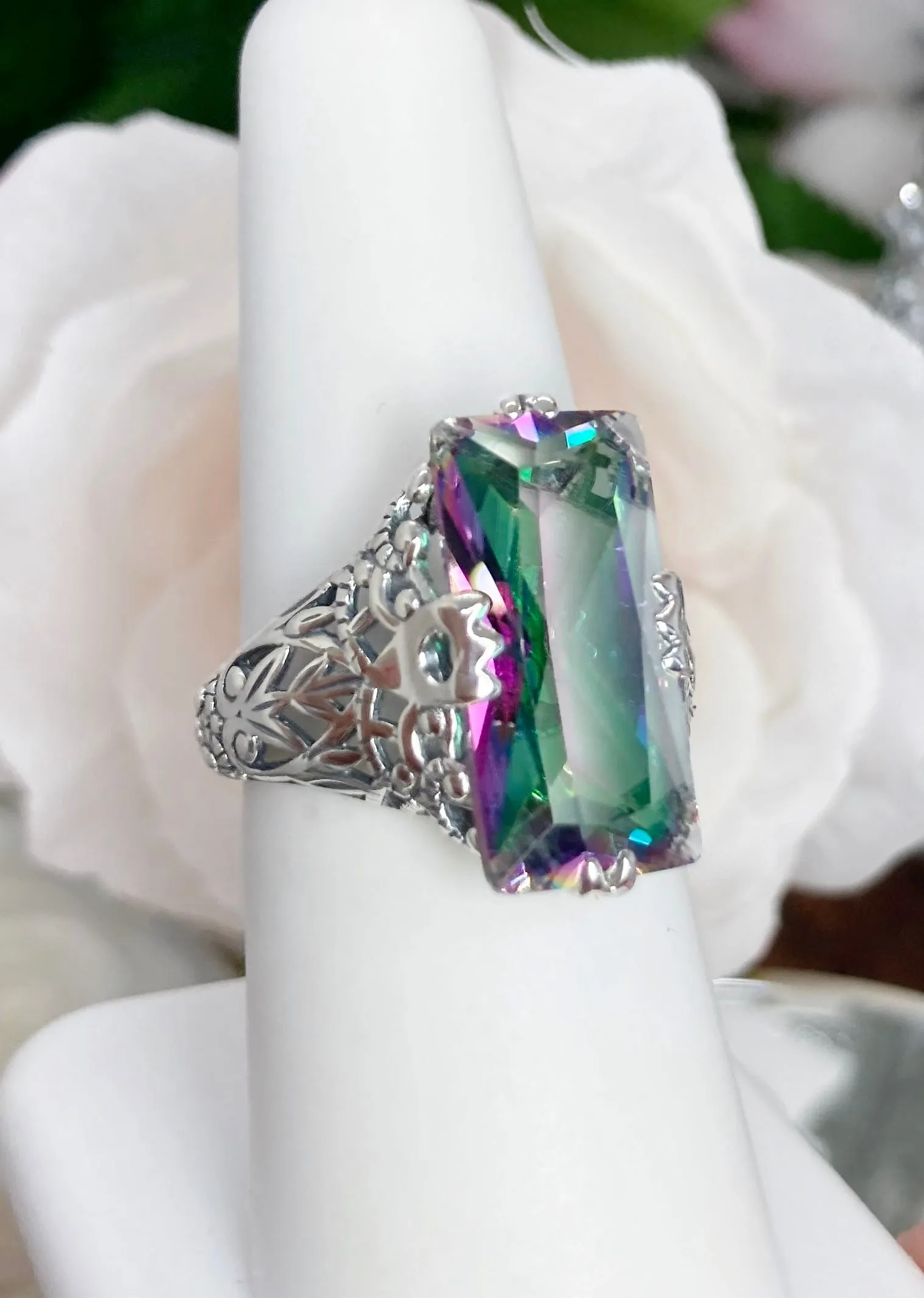 Mystic Topaz Ring, Baguette Intaglio, Victorian Jewelry #D31