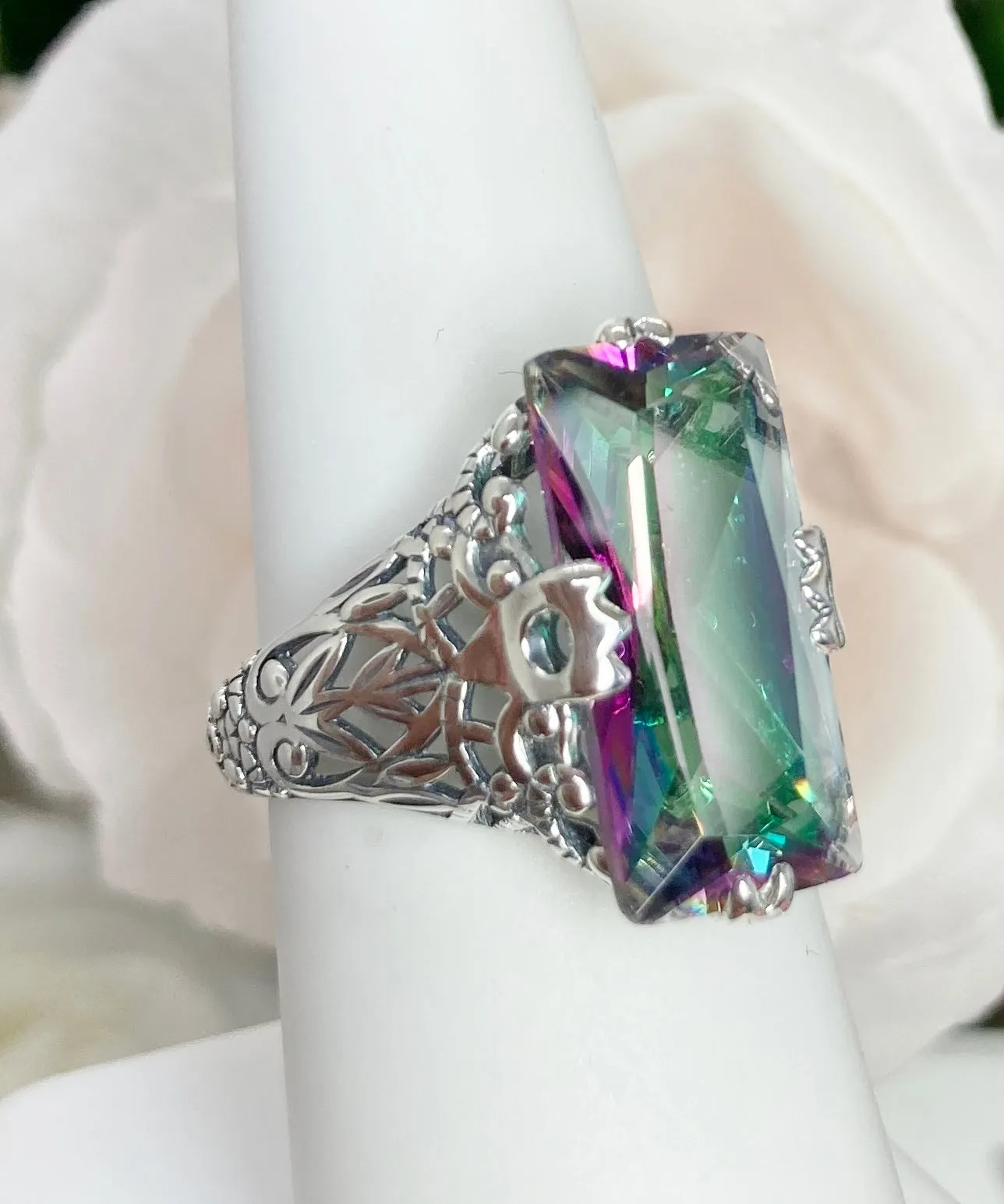 Mystic Topaz Ring, Baguette Intaglio, Victorian Jewelry #D31