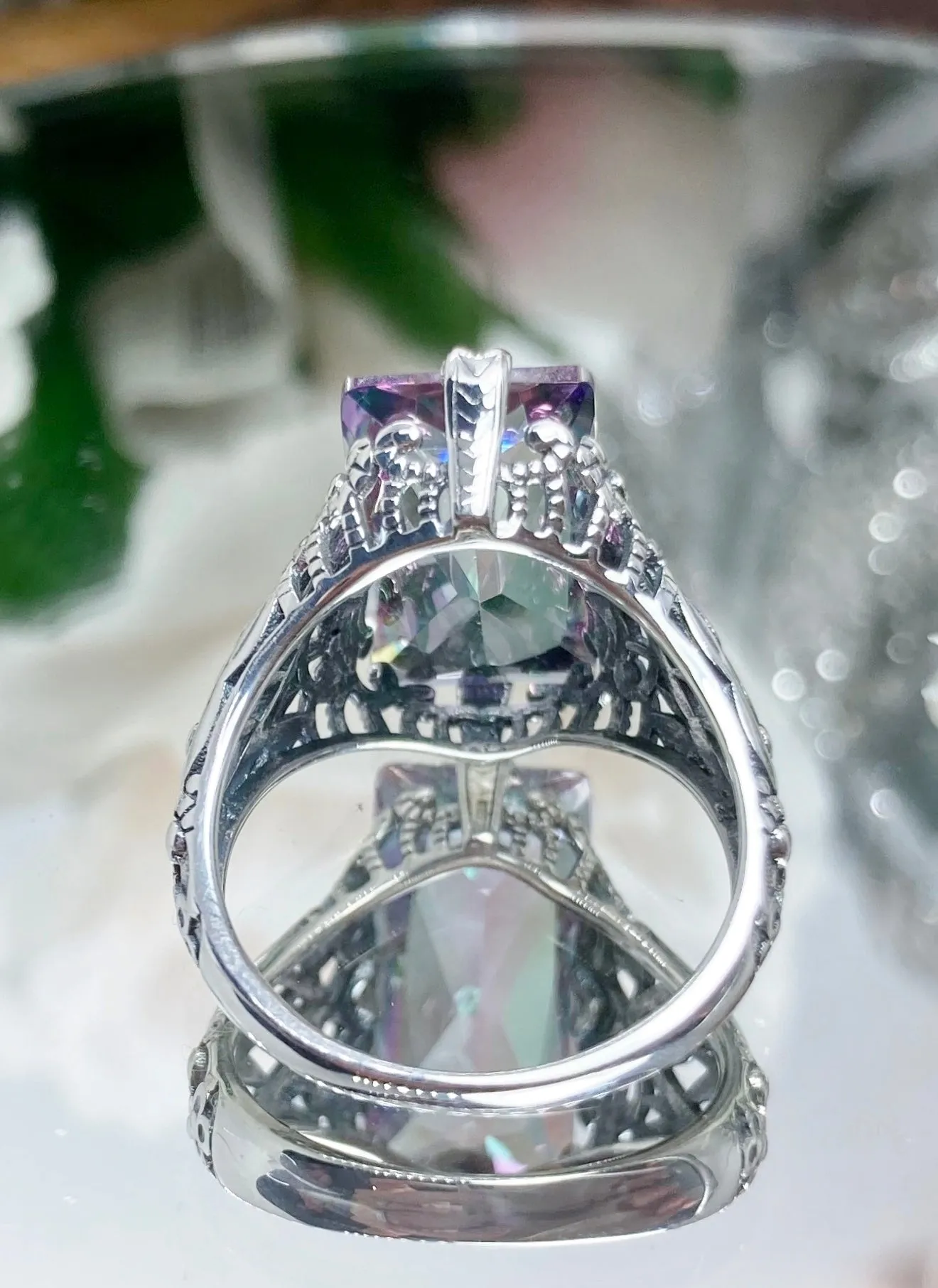 Mystic Topaz Ring, Baguette Intaglio, Victorian Jewelry #D31