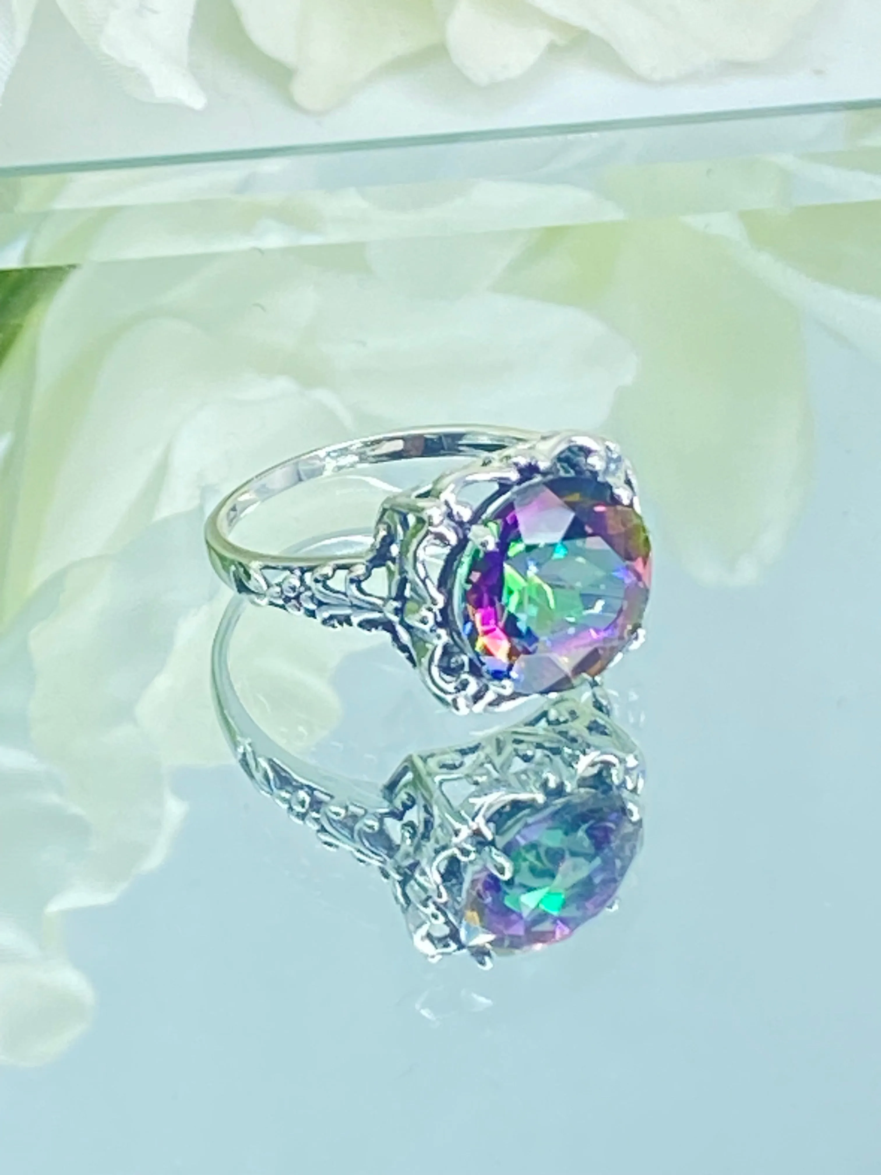 Natural Mystic Topaz Ring, Size 9, Victorian Ring #D103 - Ready to Ship