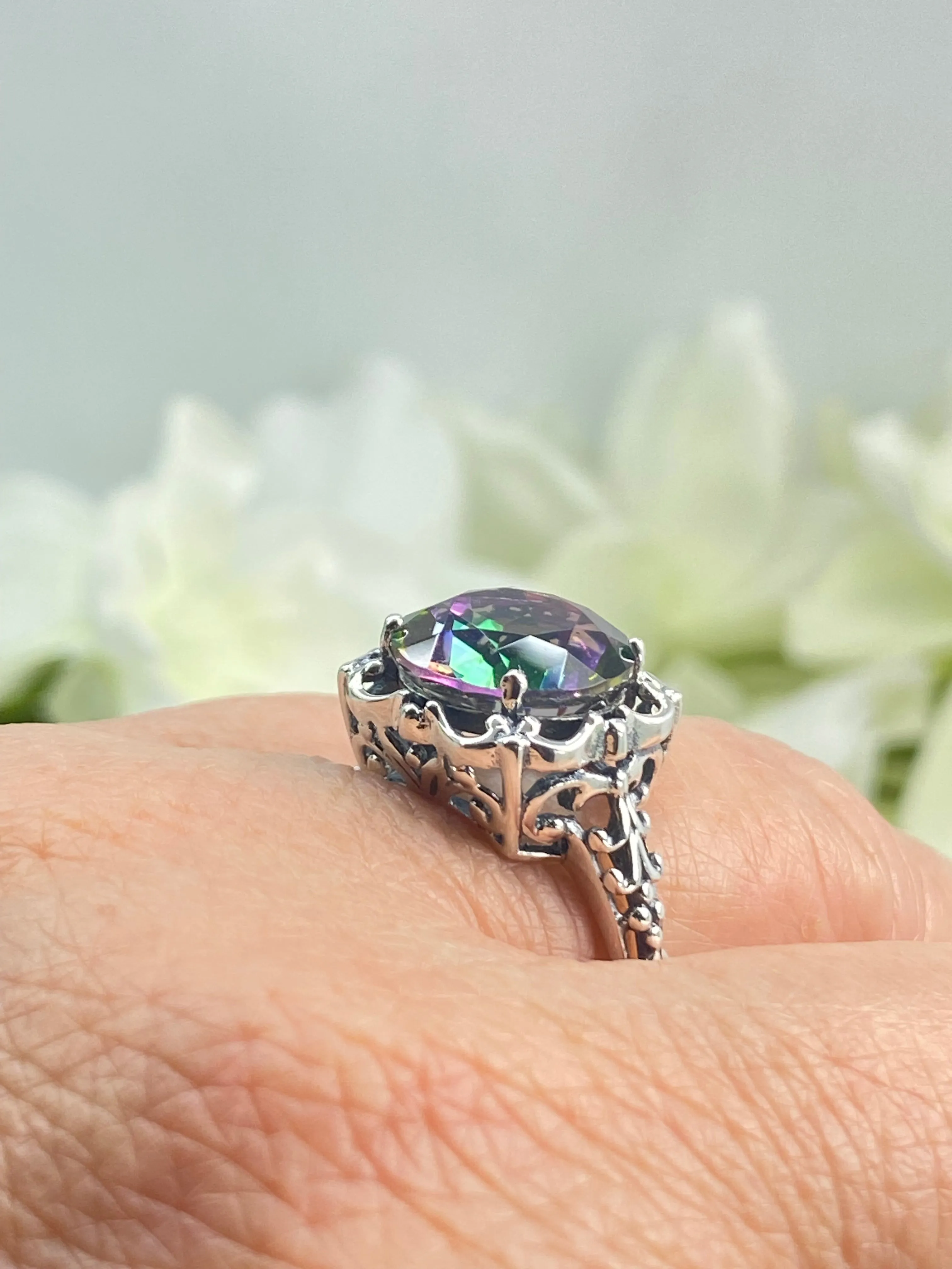 Natural Mystic Topaz Ring, Size 9, Victorian Ring #D103 - Ready to Ship