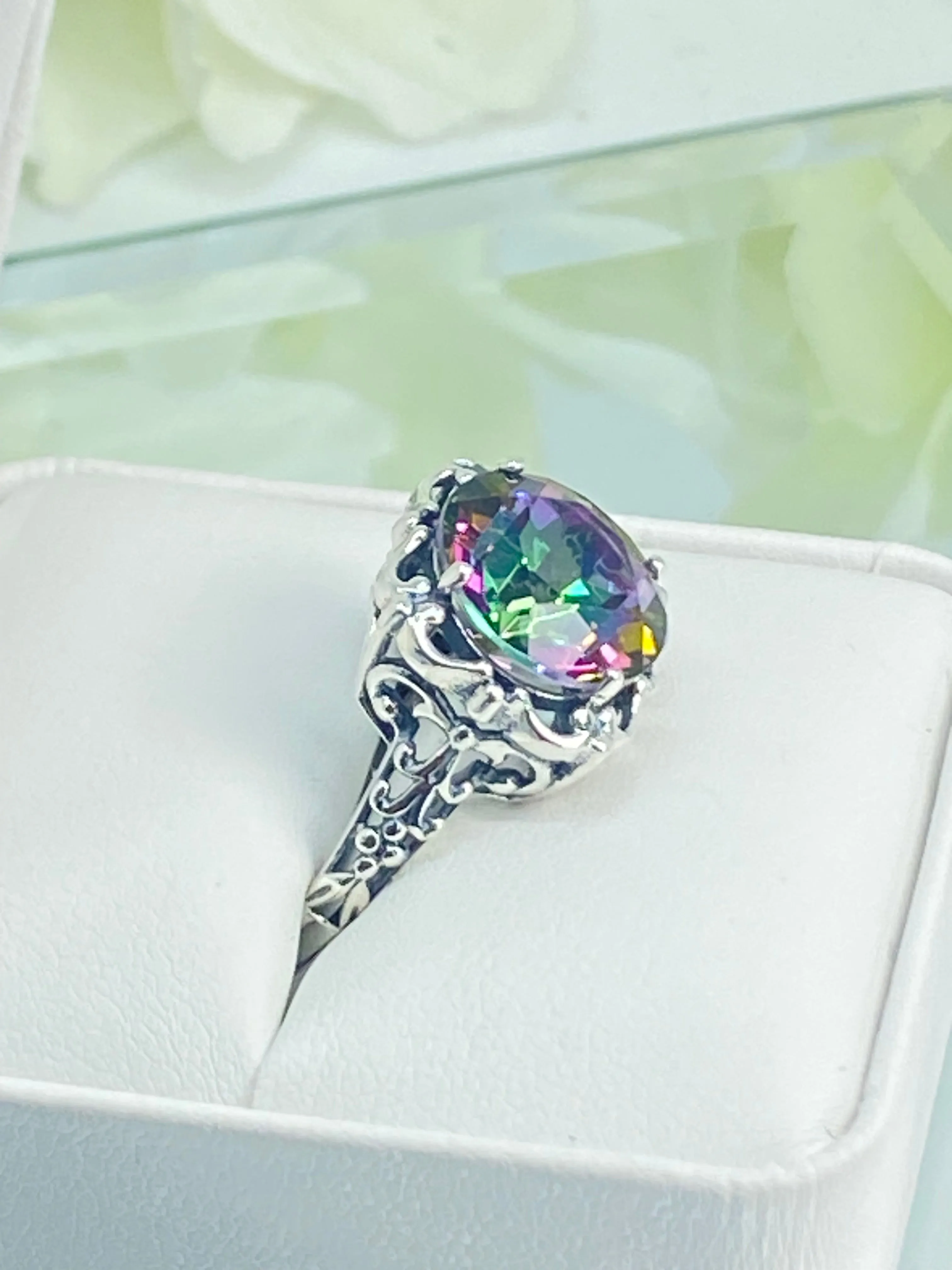 Natural Mystic Topaz Ring, Size 9, Victorian Ring #D103 - Ready to Ship