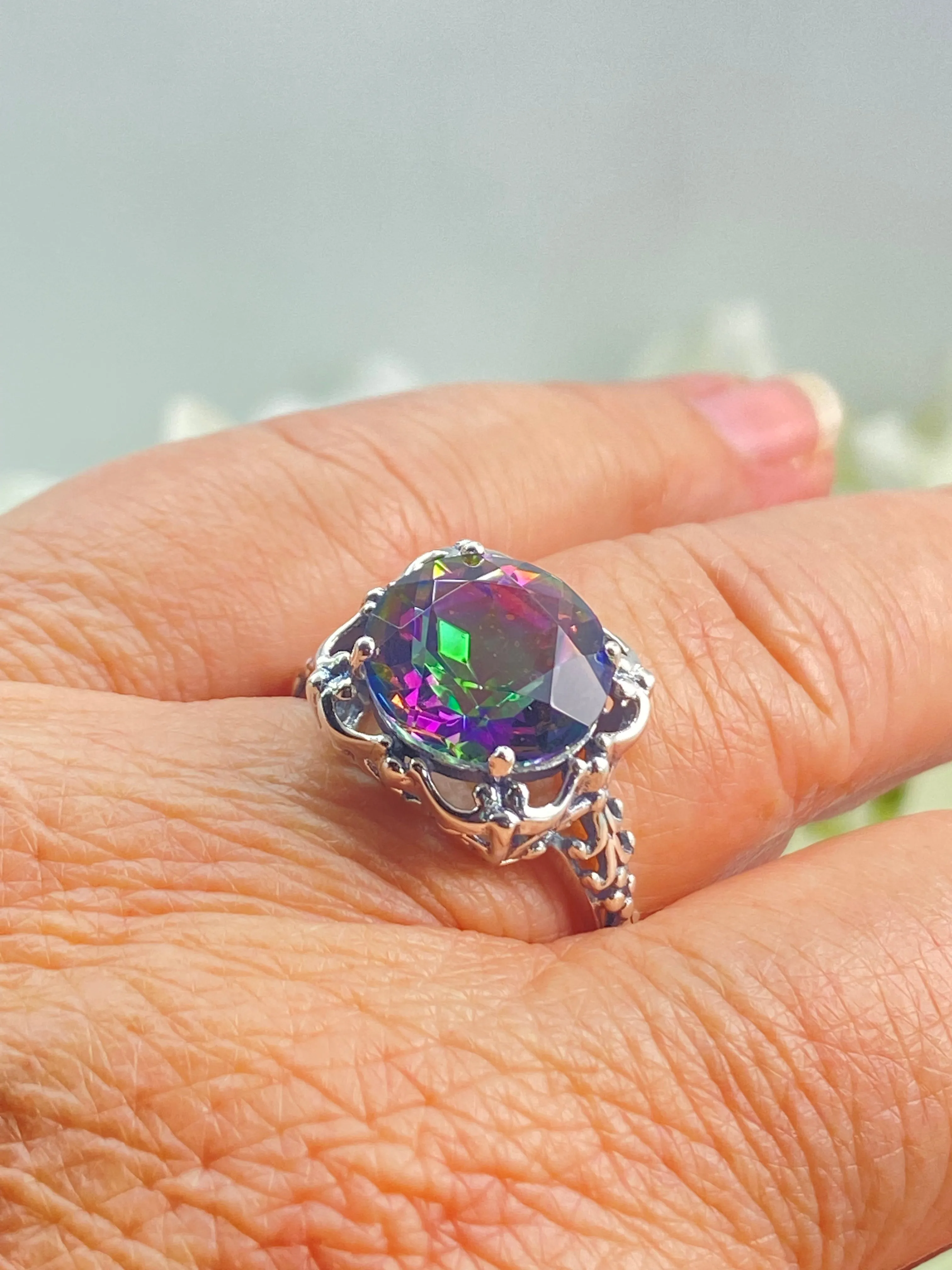 Natural Mystic Topaz Ring, Size 9, Victorian Ring #D103 - Ready to Ship