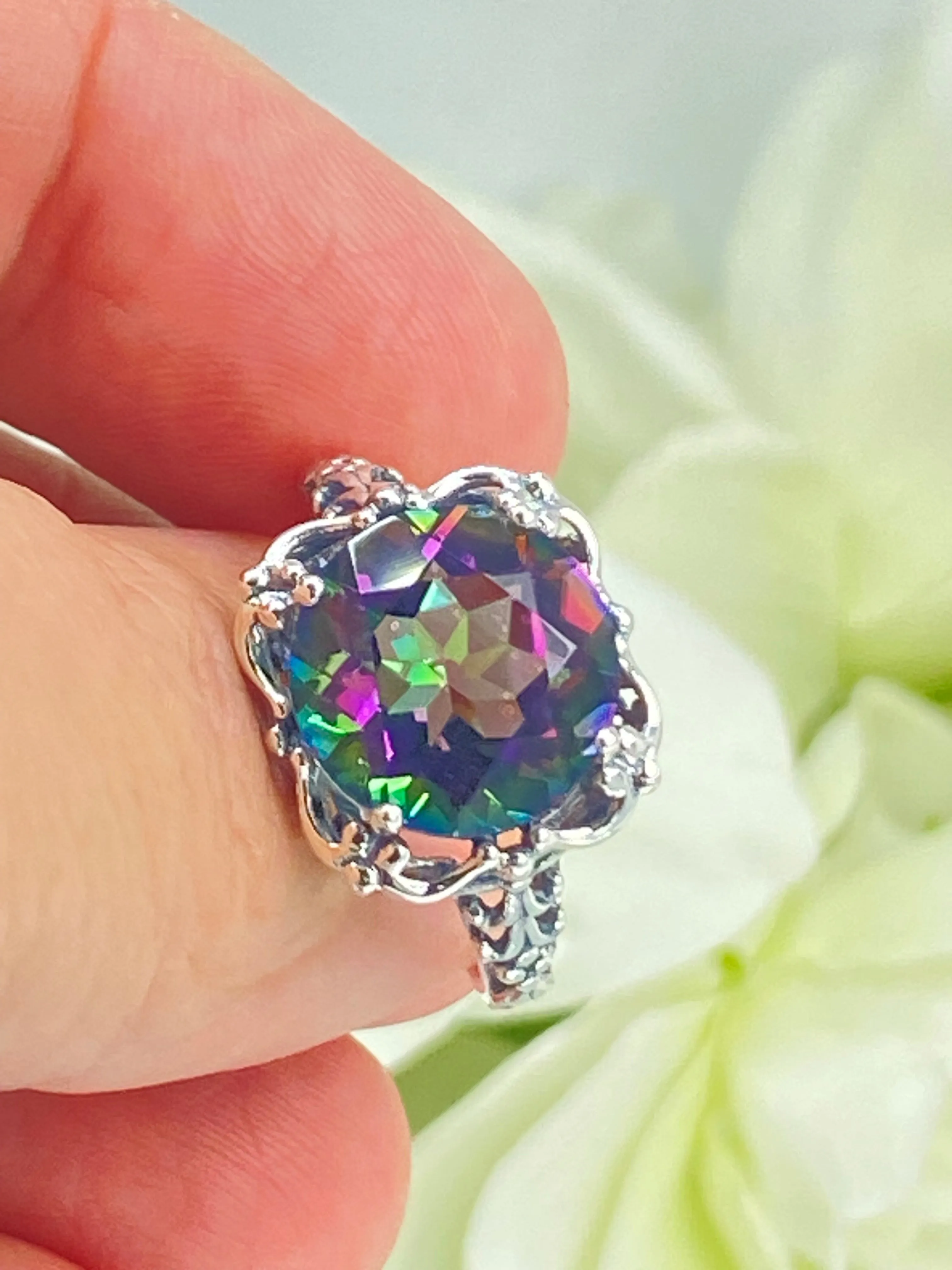 Natural Mystic Topaz Ring, Size 9, Victorian Ring #D103 - Ready to Ship