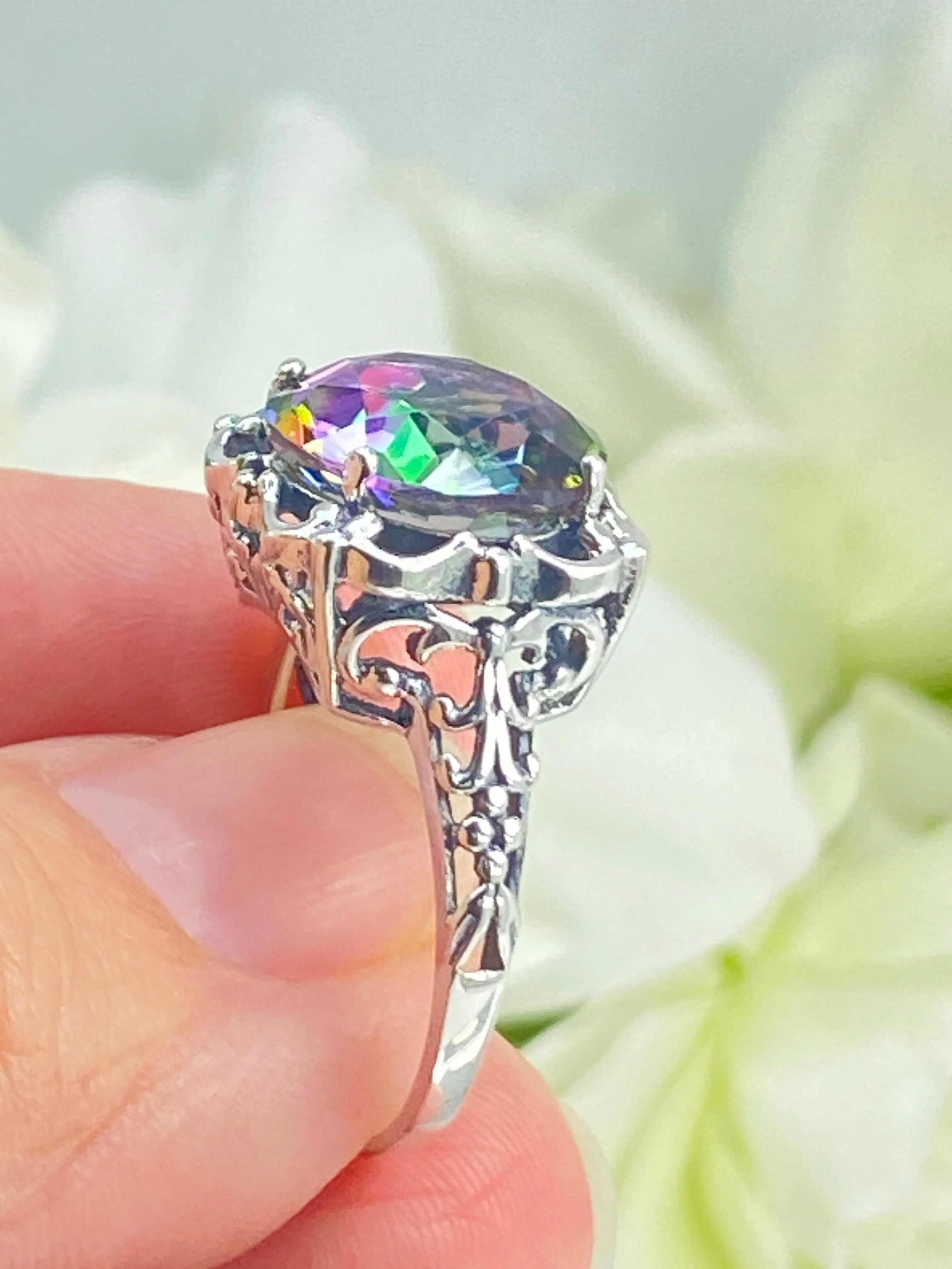 Natural Mystic Topaz Ring, Size 9, Victorian Ring #D103 - Ready to Ship
