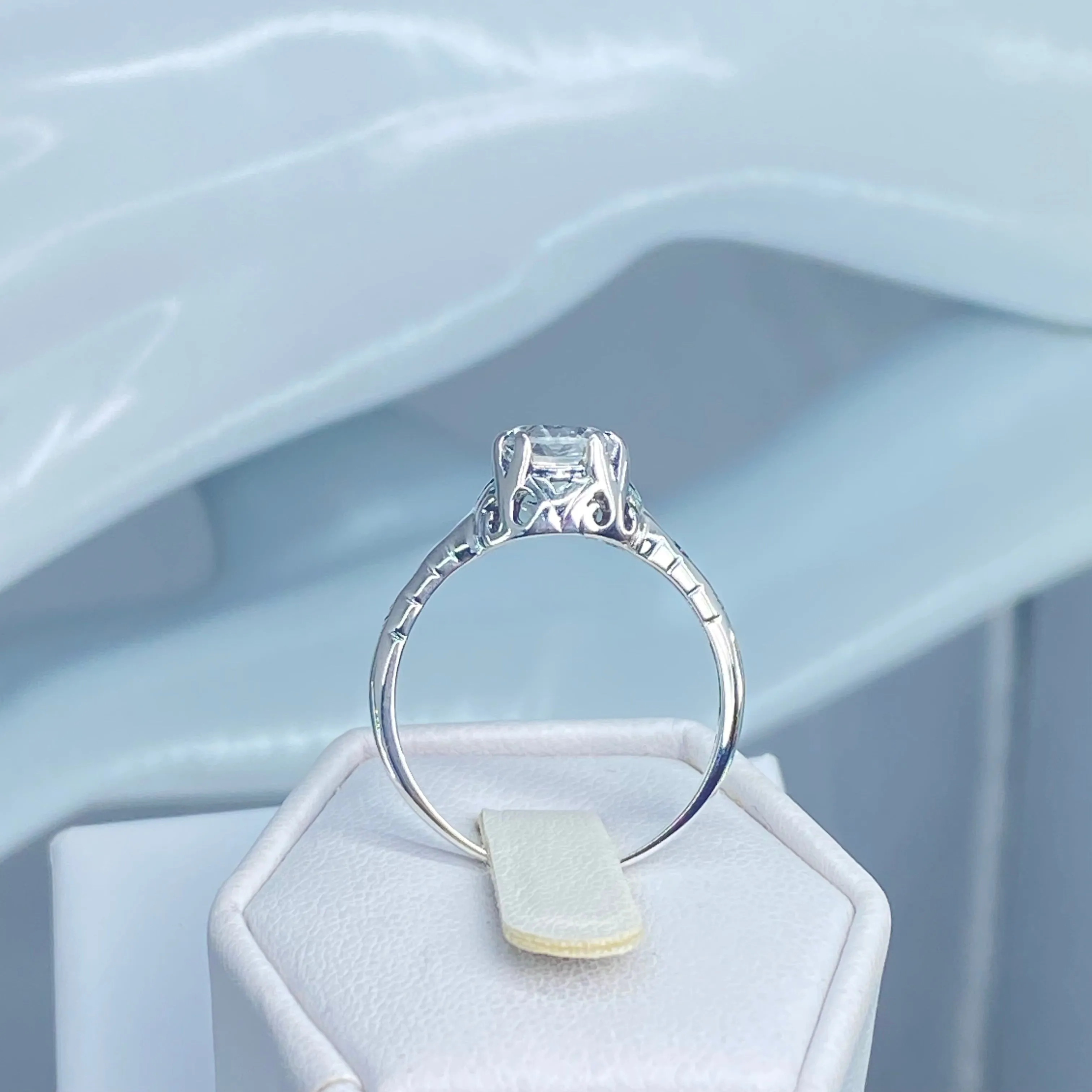 Natural White Topaz Ring, Old Victorian Style Jewelry, #D21