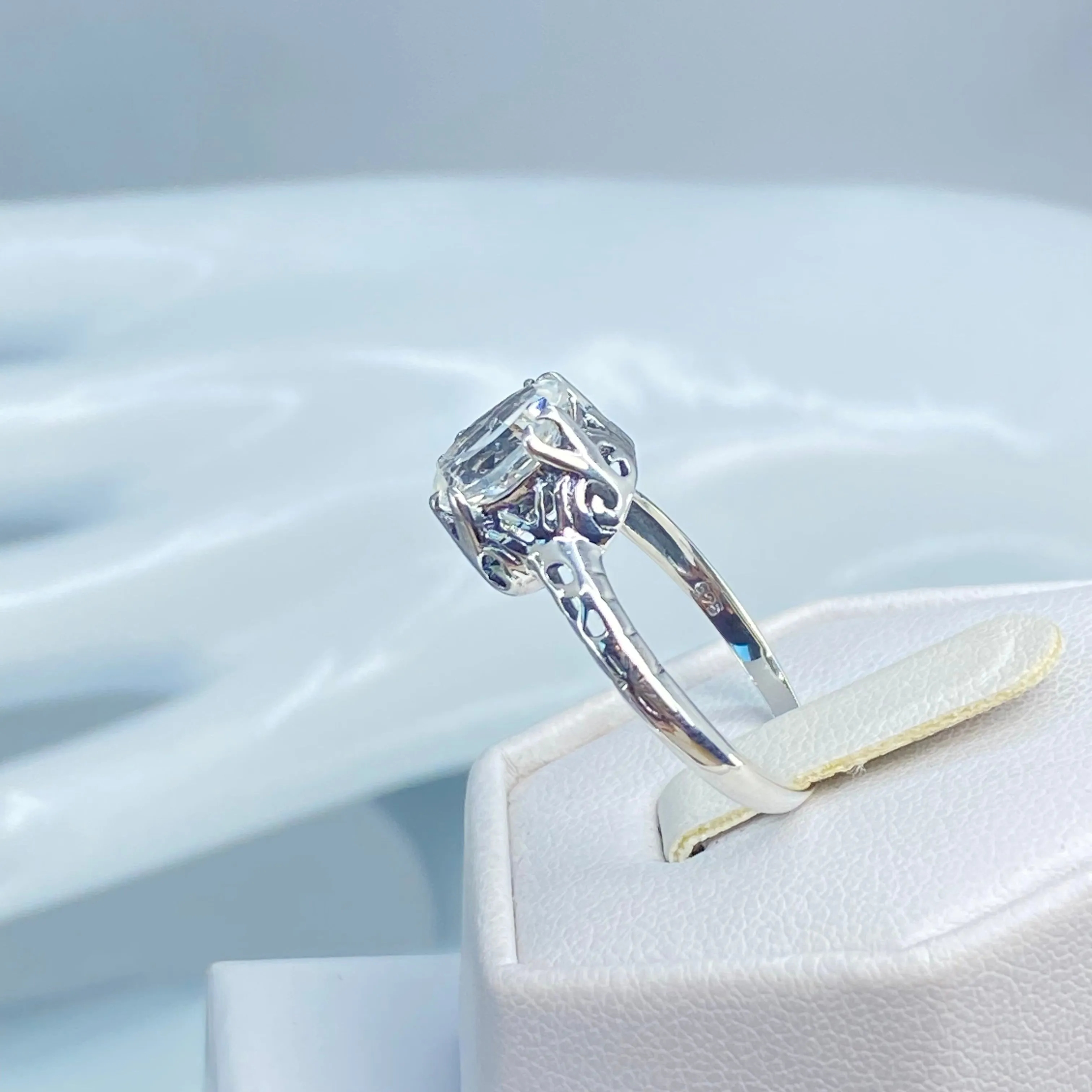 Natural White Topaz Ring, Old Victorian Style Jewelry, #D21