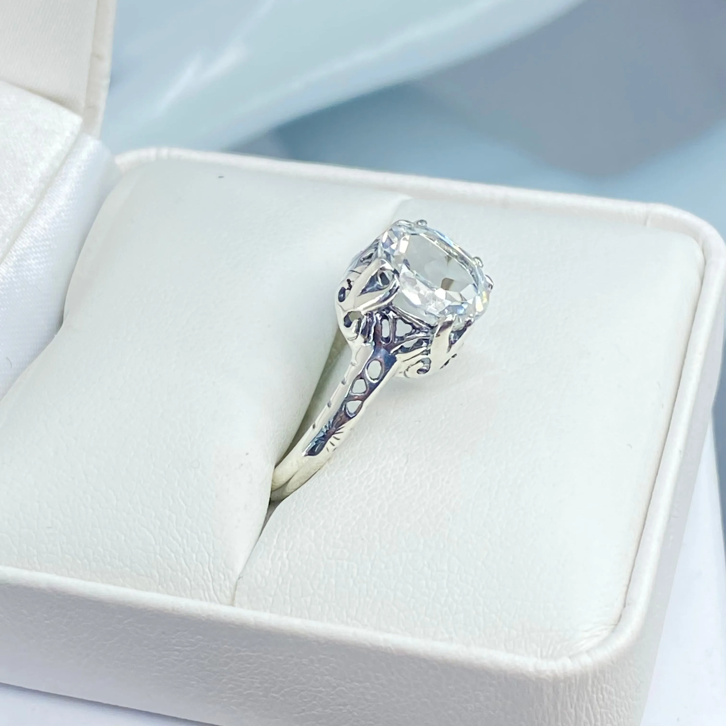Natural White Topaz Ring, Old Victorian Style Jewelry, #D21