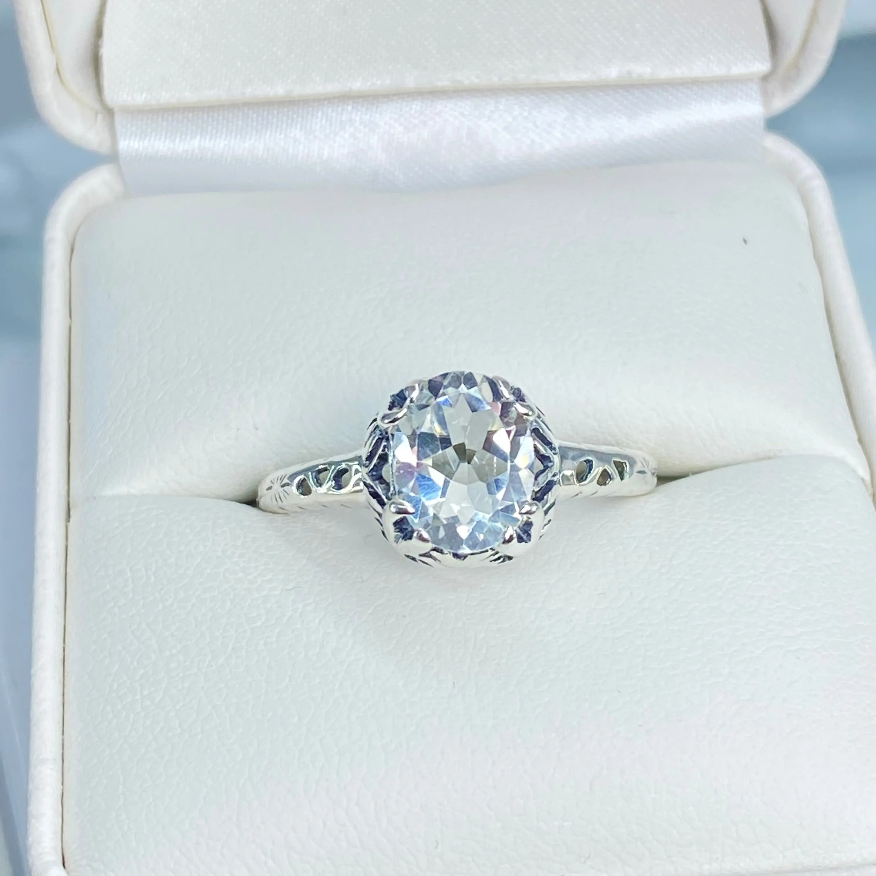 Natural White Topaz Ring, Old Victorian Style Jewelry, #D21