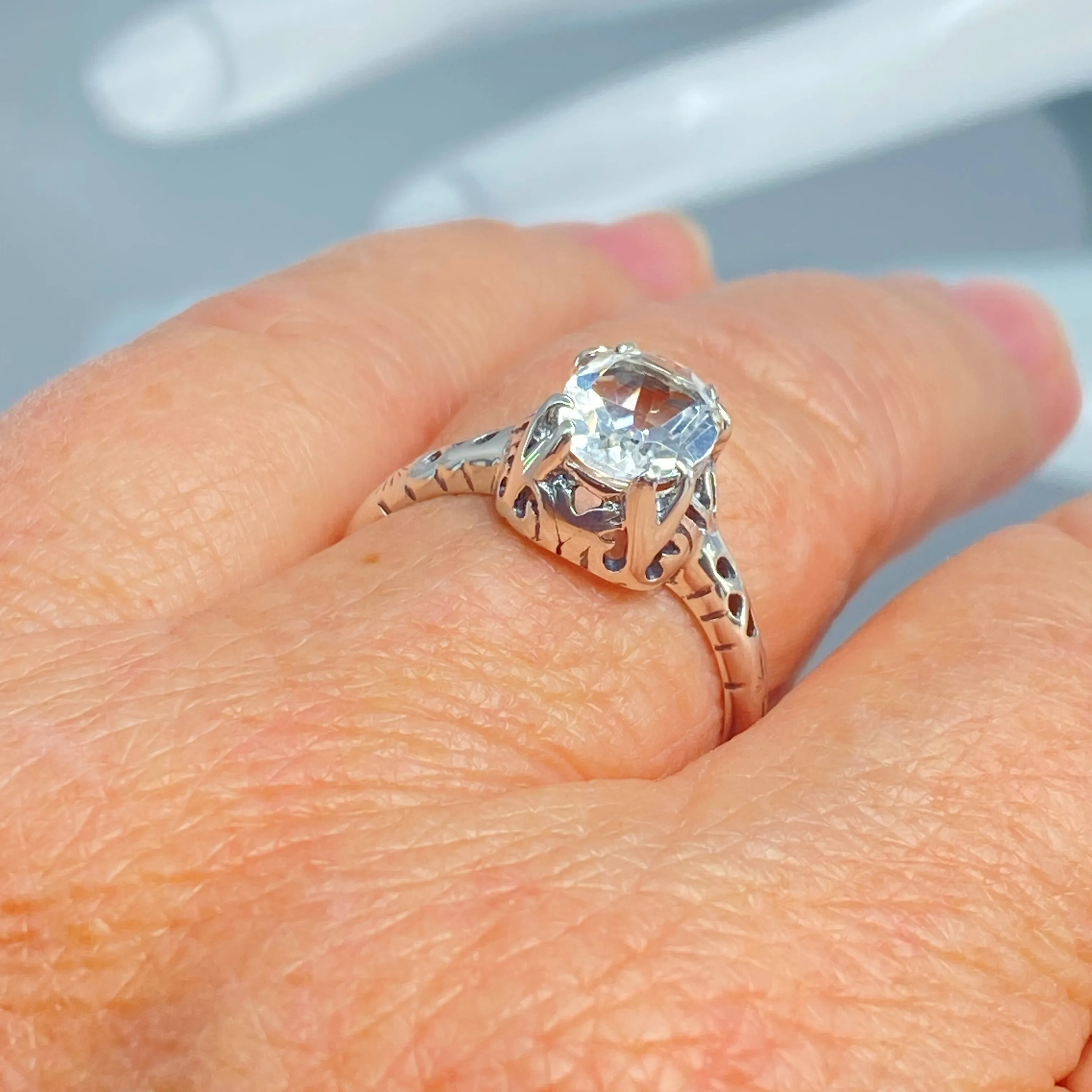 Natural White Topaz Ring, Old Victorian Style Jewelry, #D21