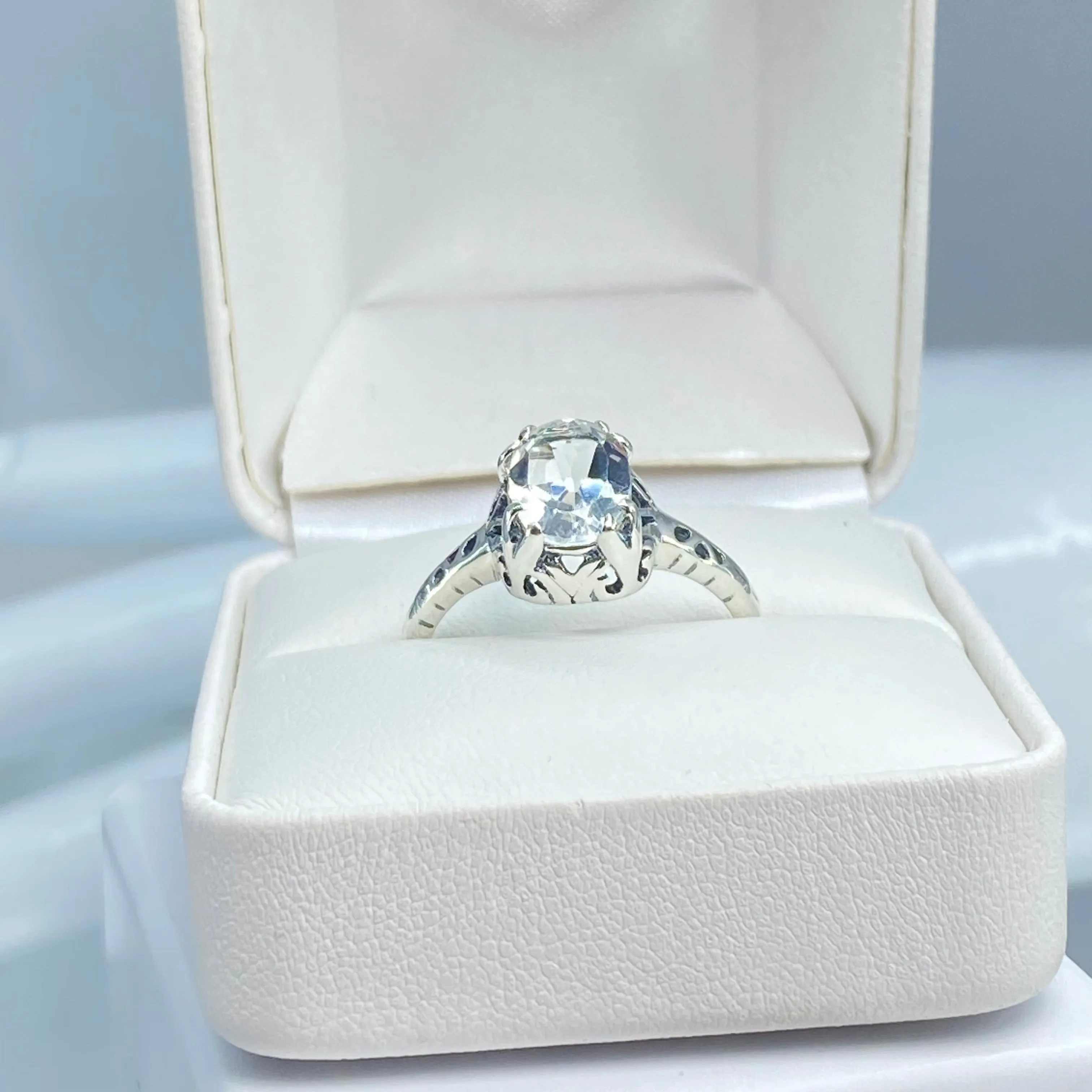 Natural White Topaz Ring, Old Victorian Style Jewelry, #D21