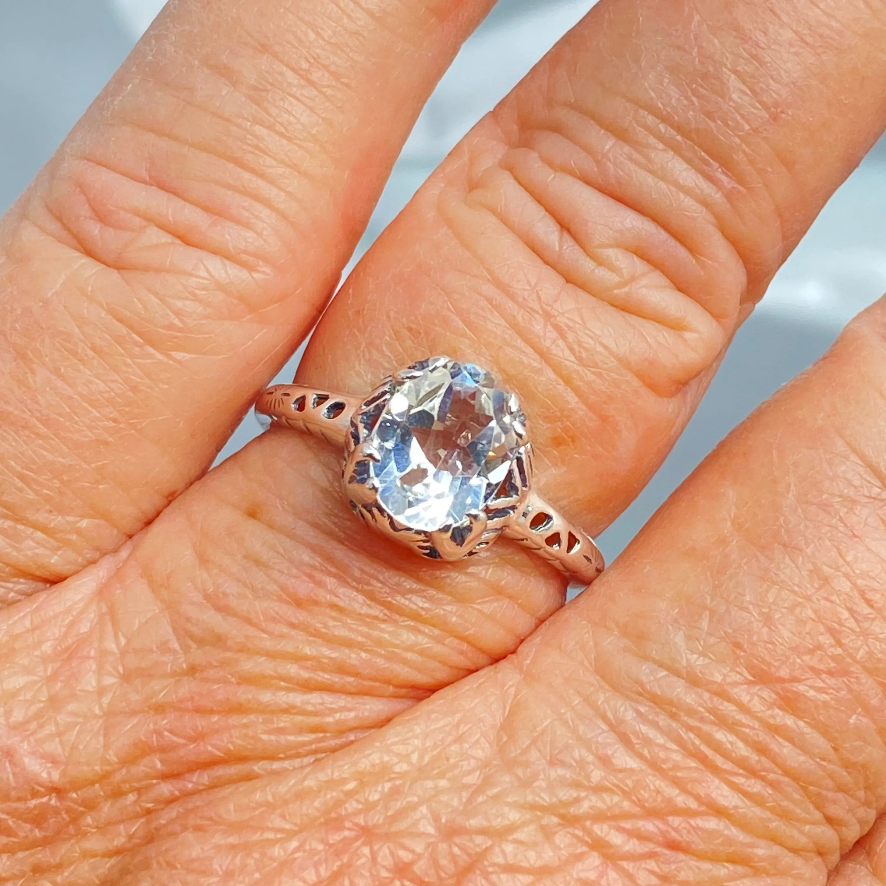 Natural White Topaz Ring, Old Victorian Style Jewelry, #D21