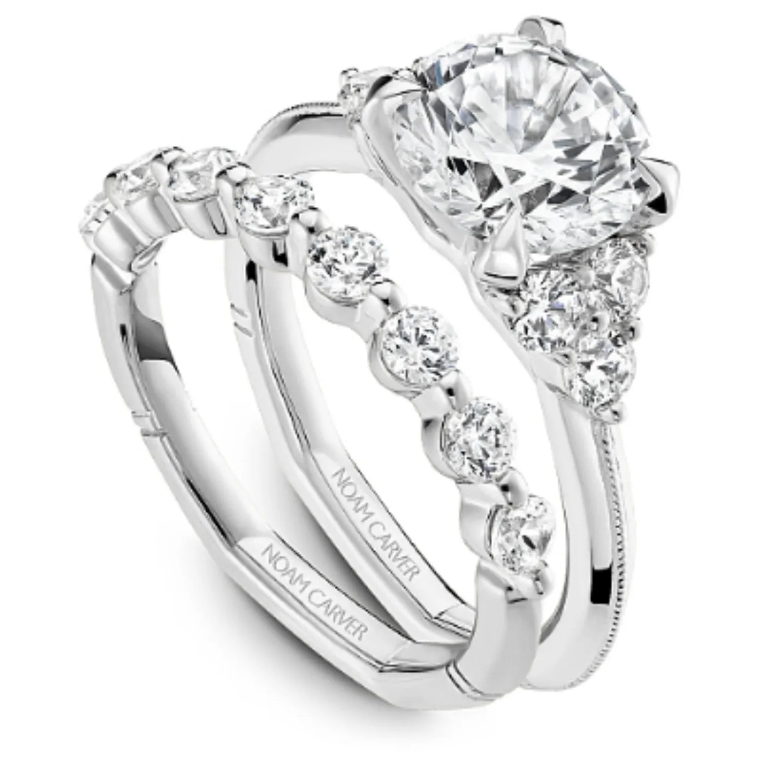 Noam Carver Three Stone Side Trio Diamond Engagement Ring