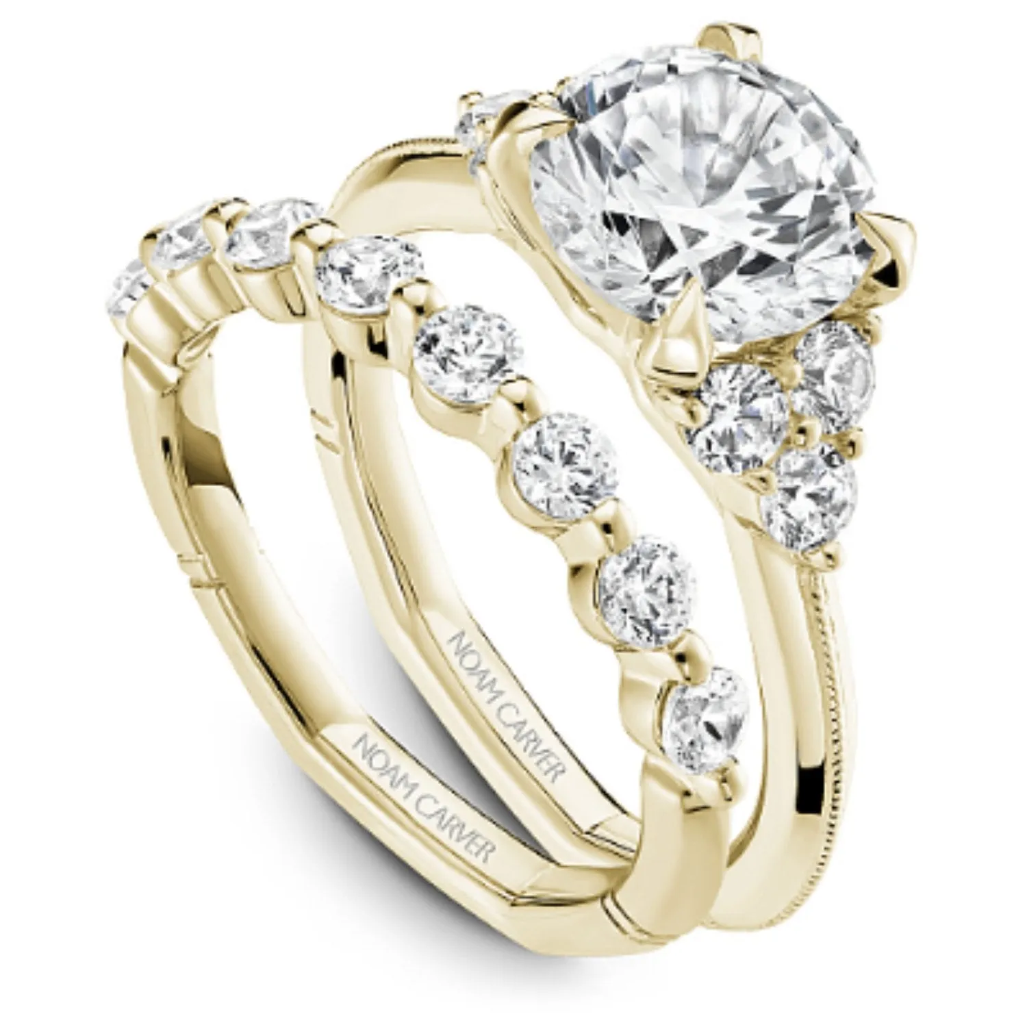 Noam Carver Three Stone Side Trio Diamond Engagement Ring